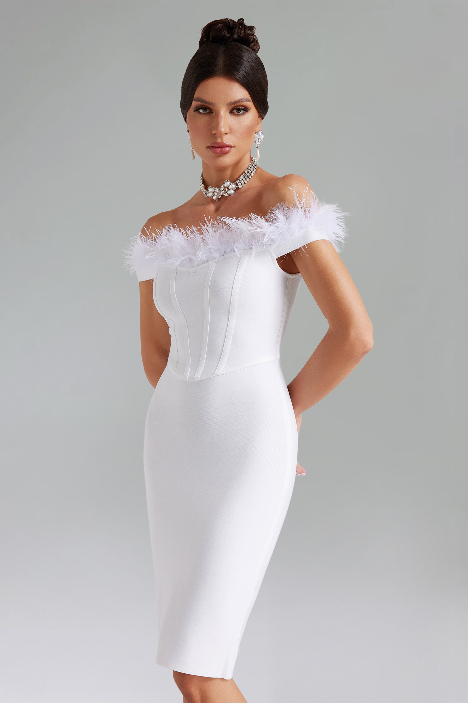 Jozie Plume Strapless Bandage Dress