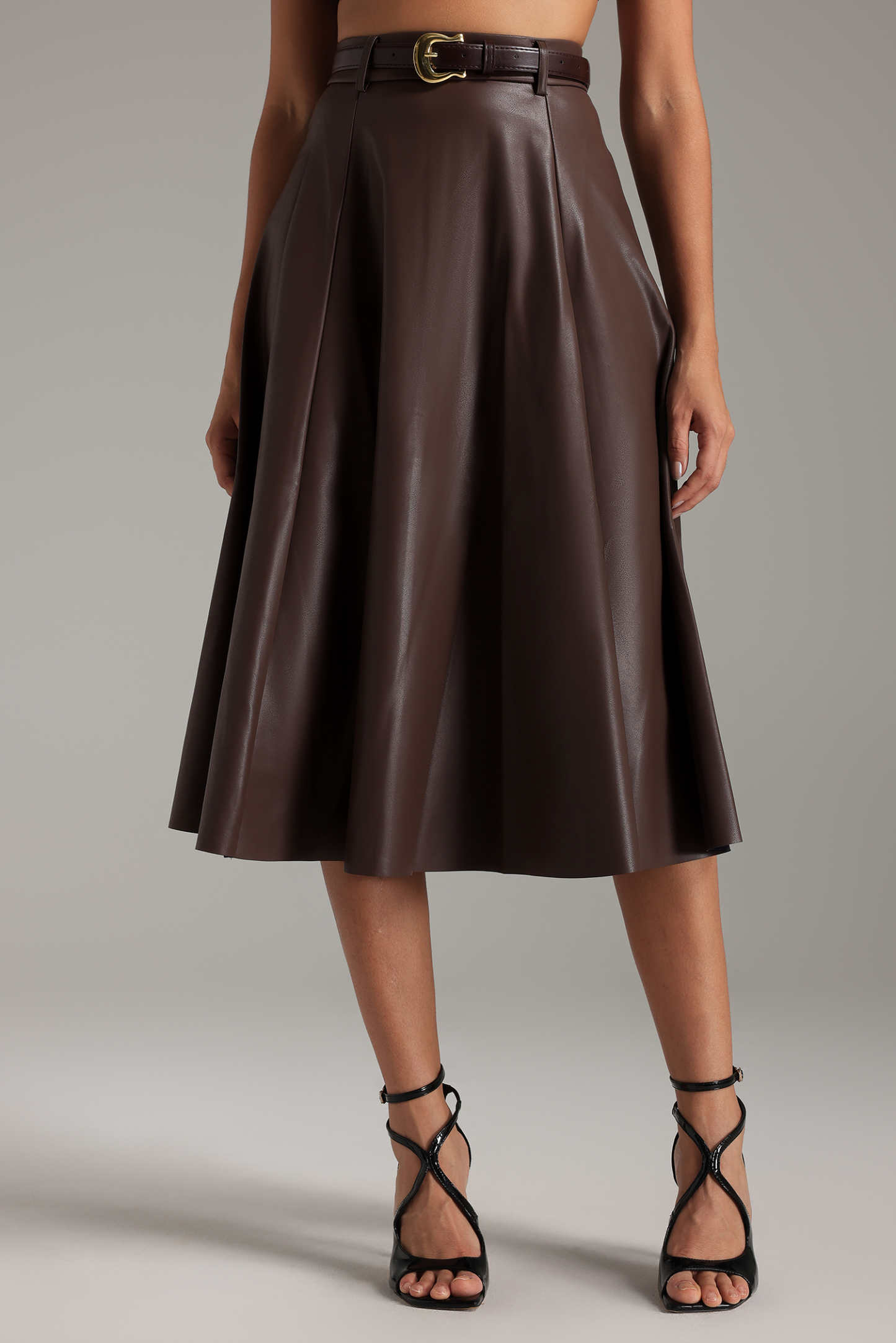 Laly Eco-Leather Midi Skirt