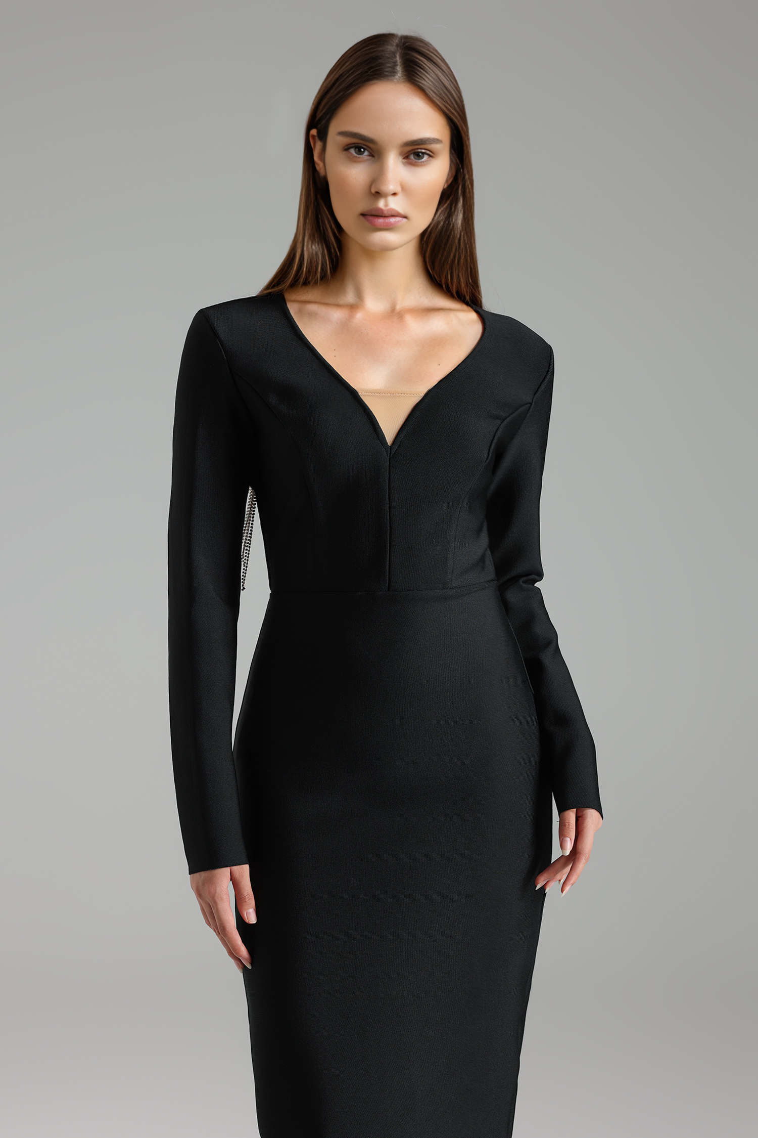 Wenrey V-Neck Long Sleeve Bandage Maxi Dress