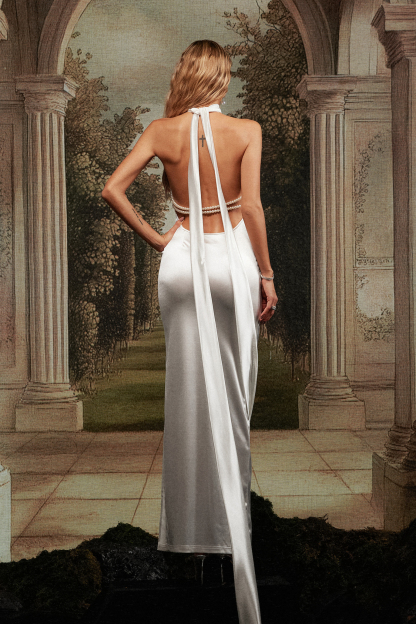 Yuico Halter Satin Maxi Dress