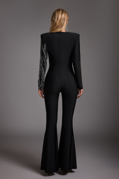 Jacqueline Sequins Deep V Jumpsuit - Black