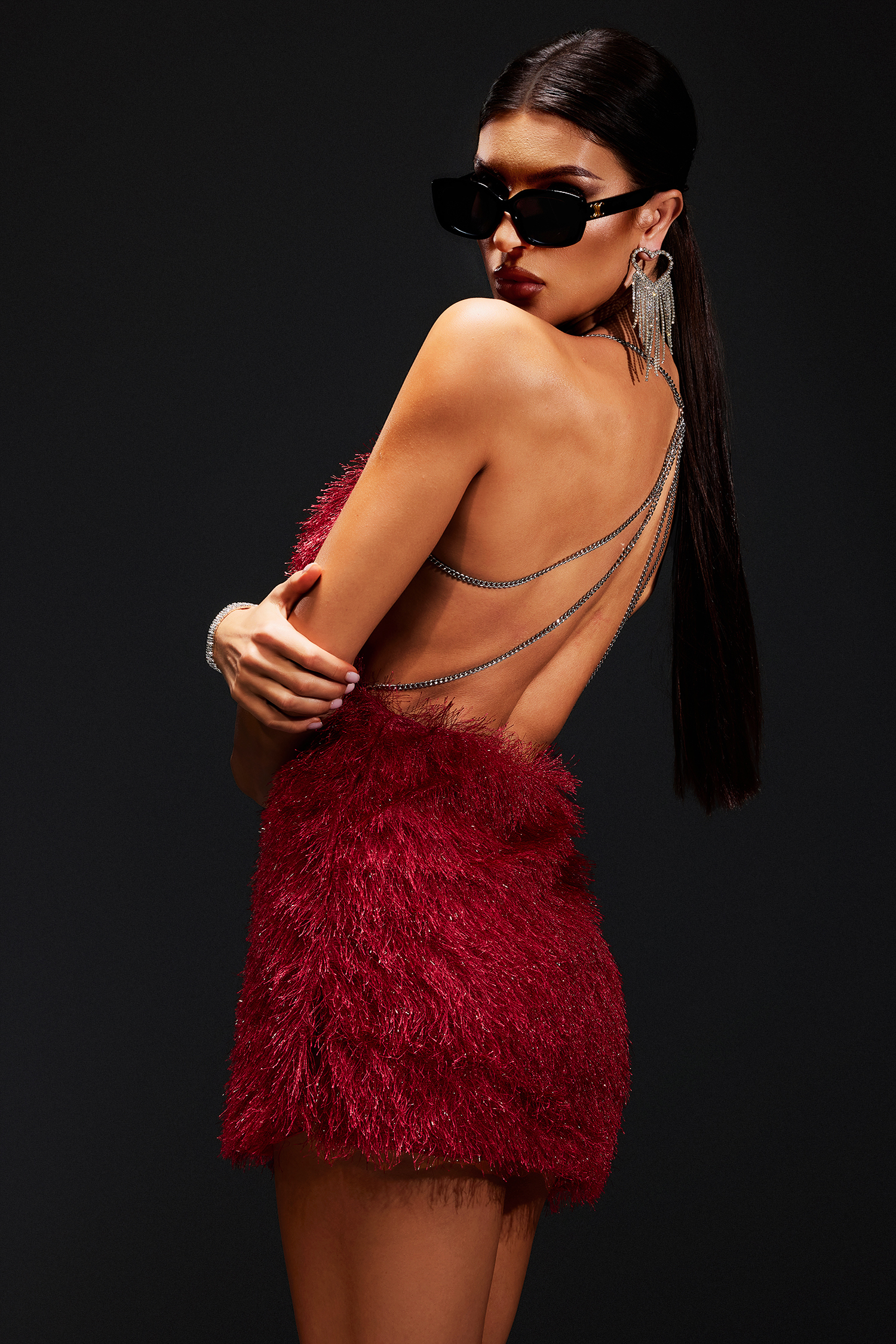 Zalia Backless Artificial Feather Mini Dress