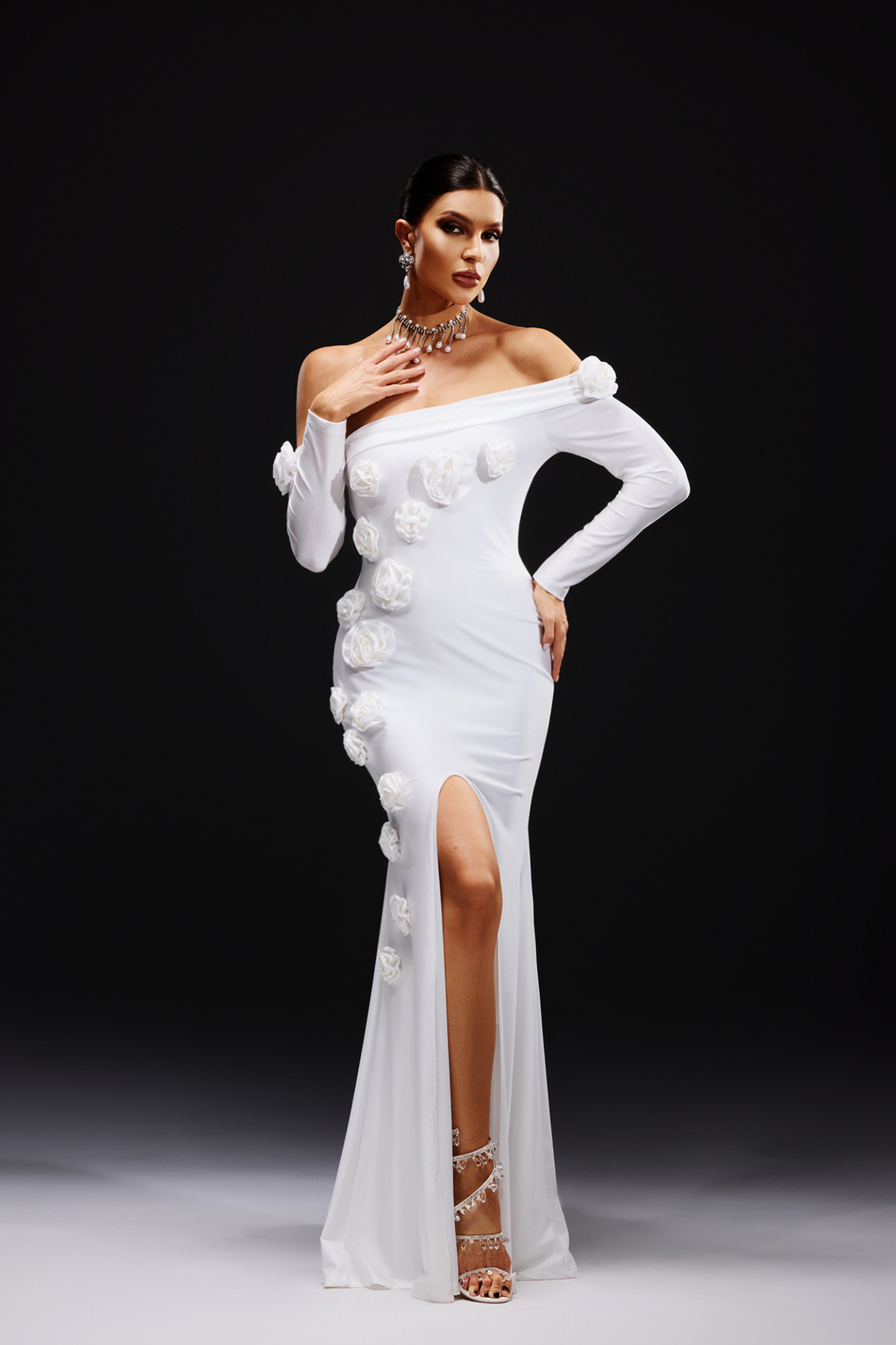 Nerlii Flower Off Shoulder Maxi Dress