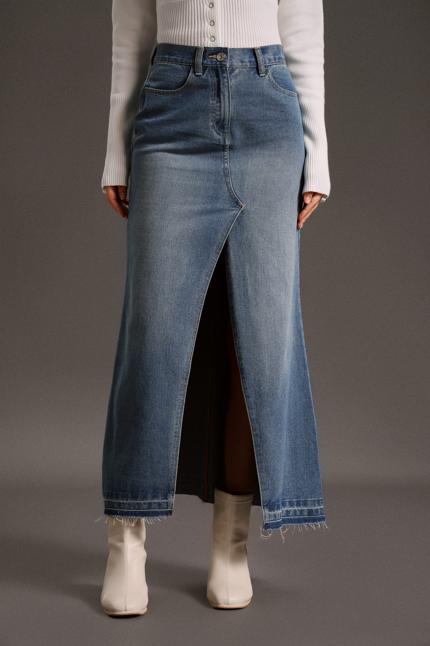 Eweny High Slit Cowboy Skirt