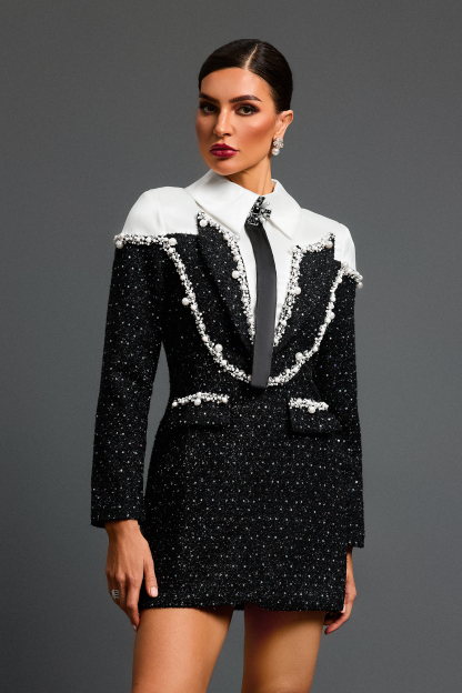 Lunare Long Sleeves Sequin Beading Mini Dress