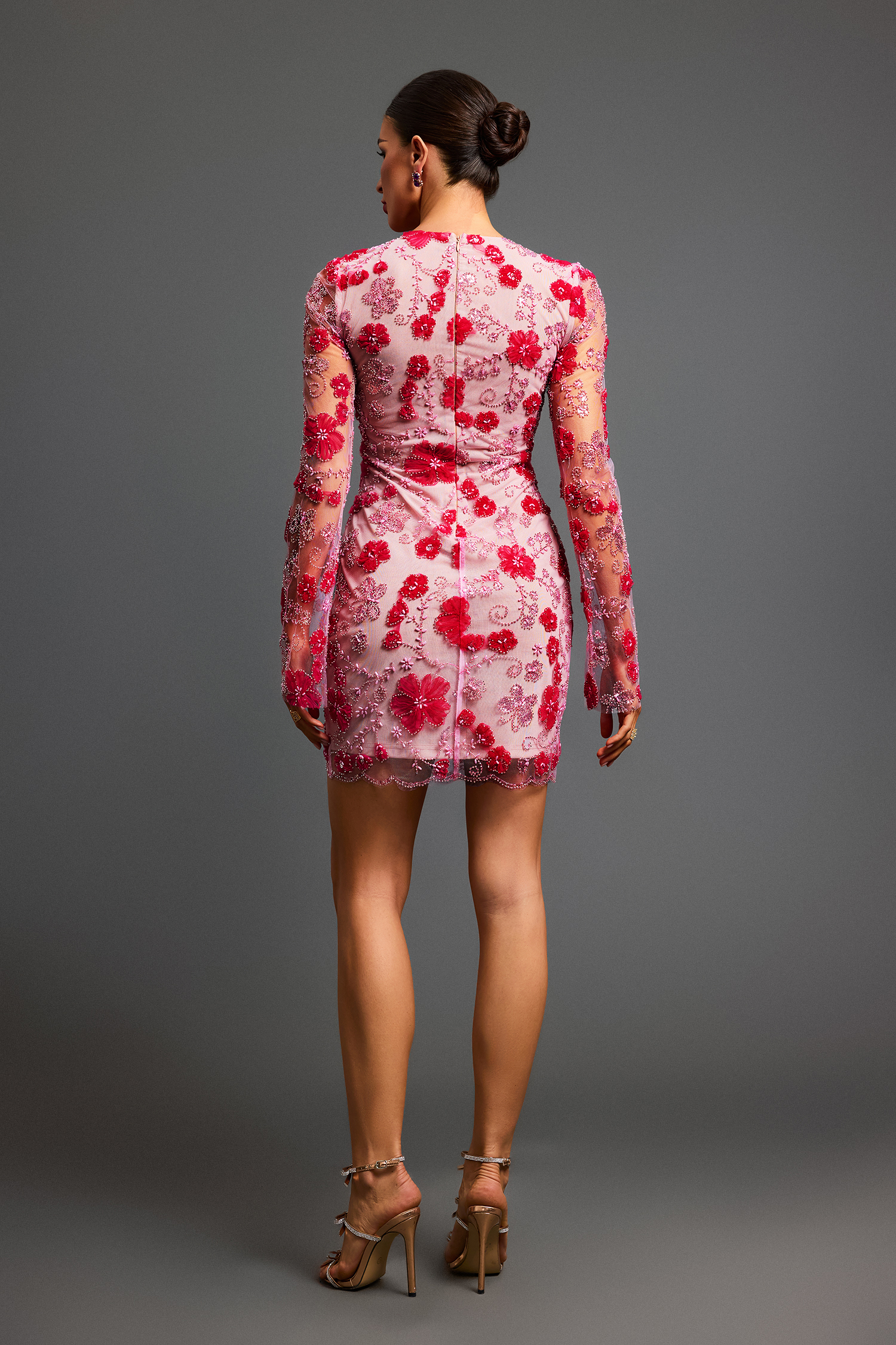 Locava Long Sleeves Netting Mini Dress