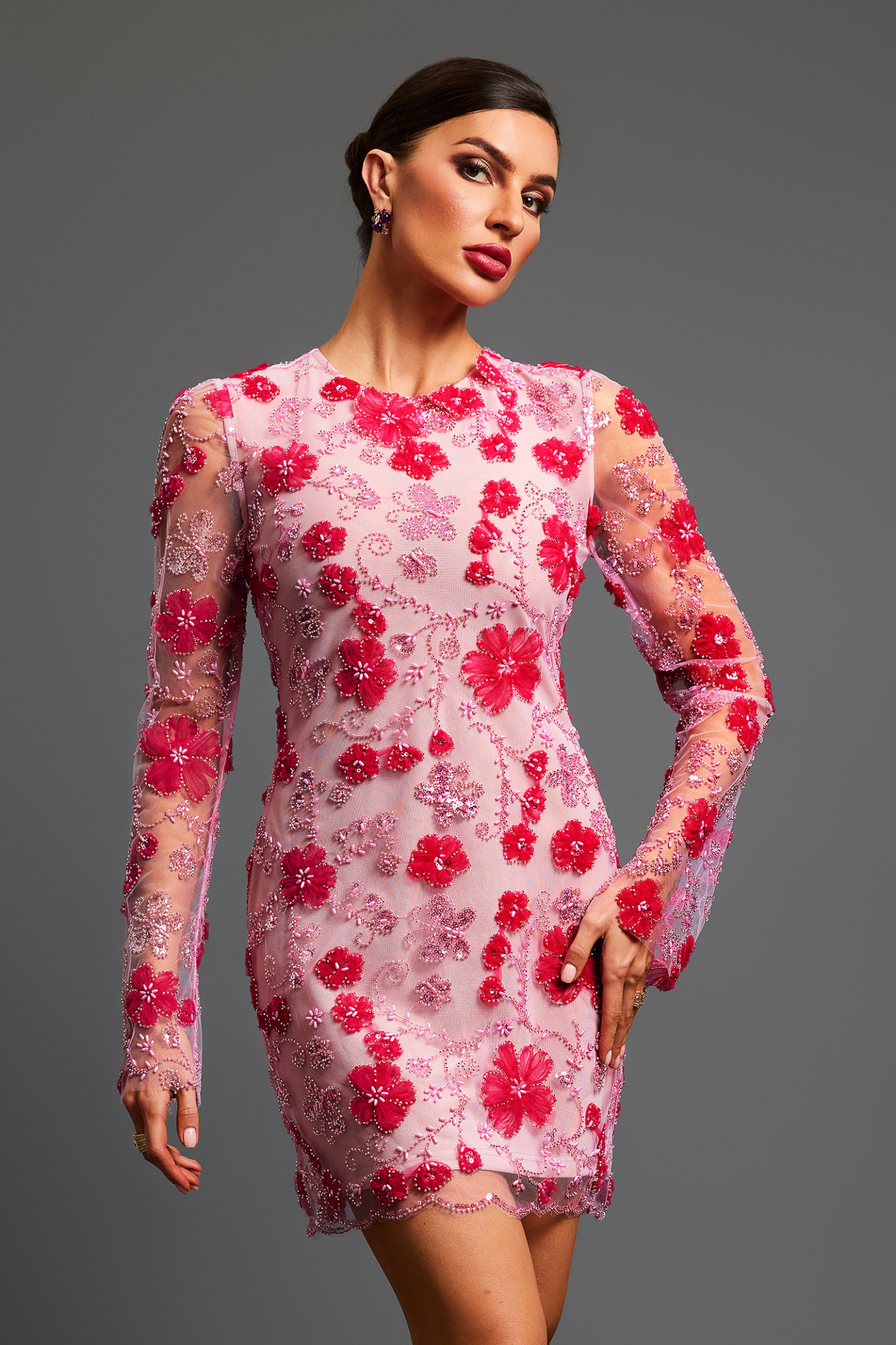 Locava Long Sleeves Netting Mini Dress