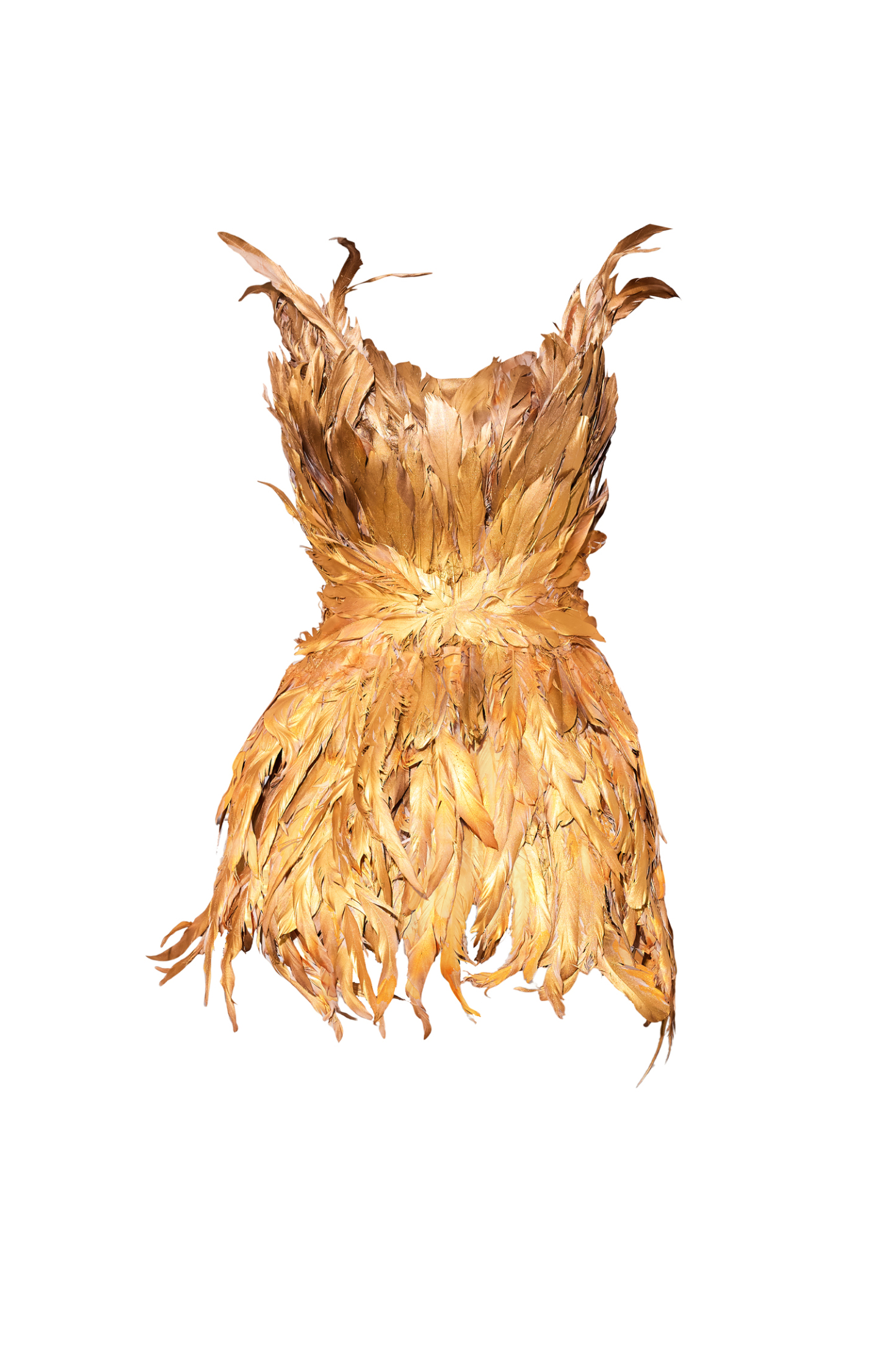 Karin Golden Artificial Feather Slim Mini Dress