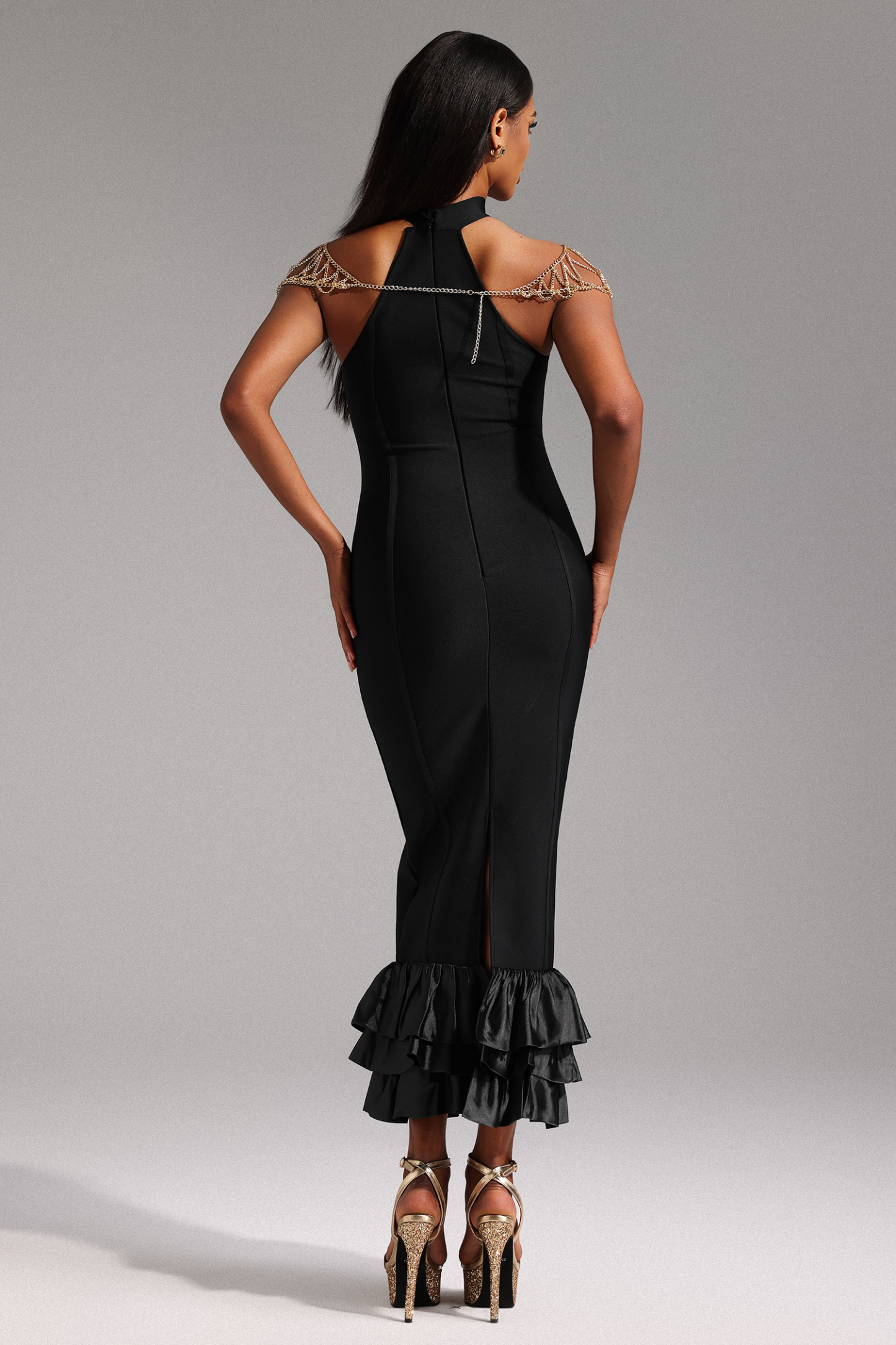 Timesha Halter Sleeveless Ruffled Maxi Dress