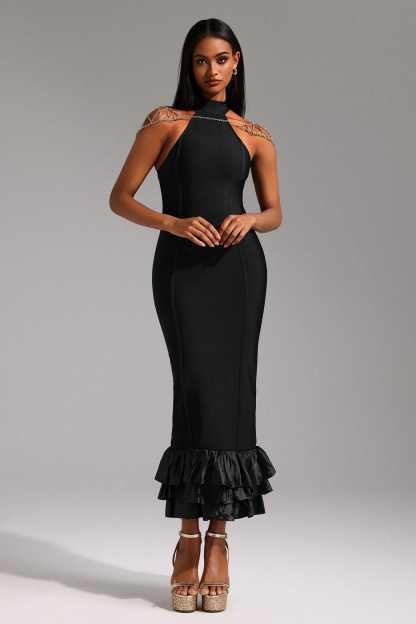 Timesha Halter Sleeveless Ruffled Maxi Dress