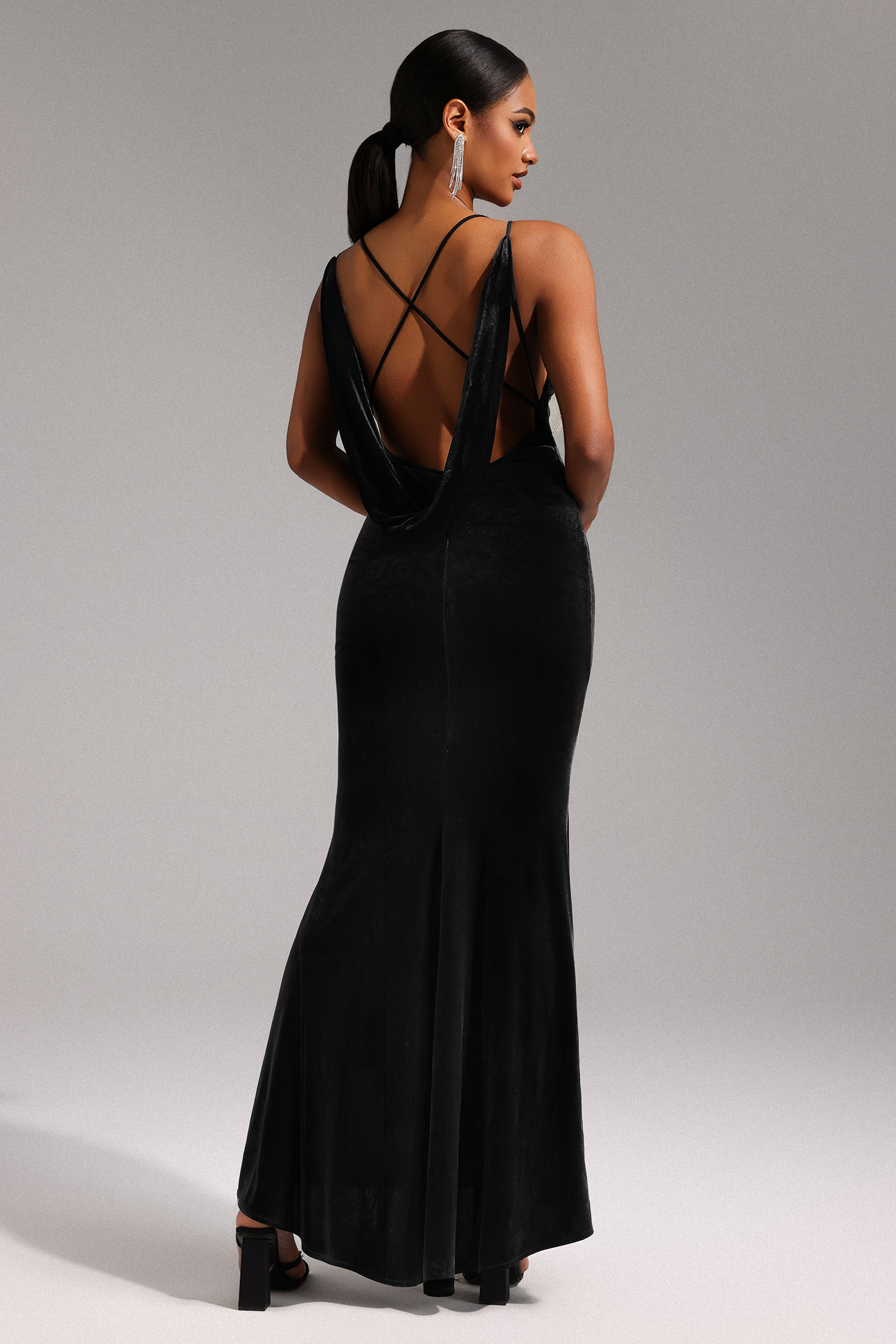 Taliyah V-Neck Sleeveless Flowers Backless Velvet Maxi Dress