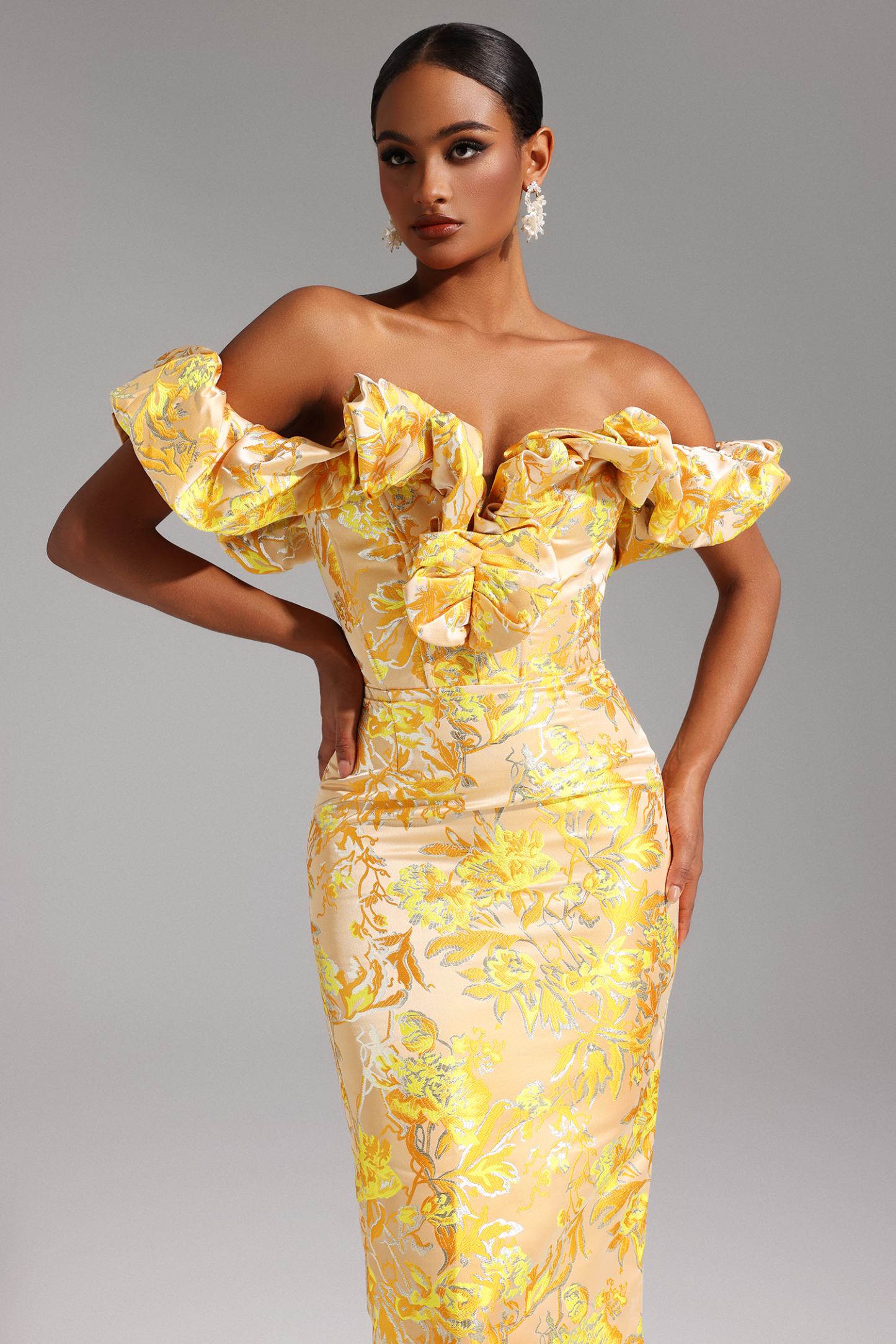 Merrit Off Shoulder Jacquard Midi Dress