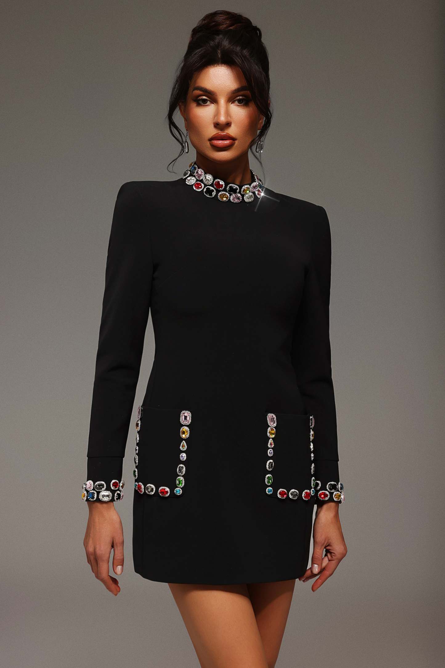 Rode Long Sleeve Set With Diamonds Mini Dress