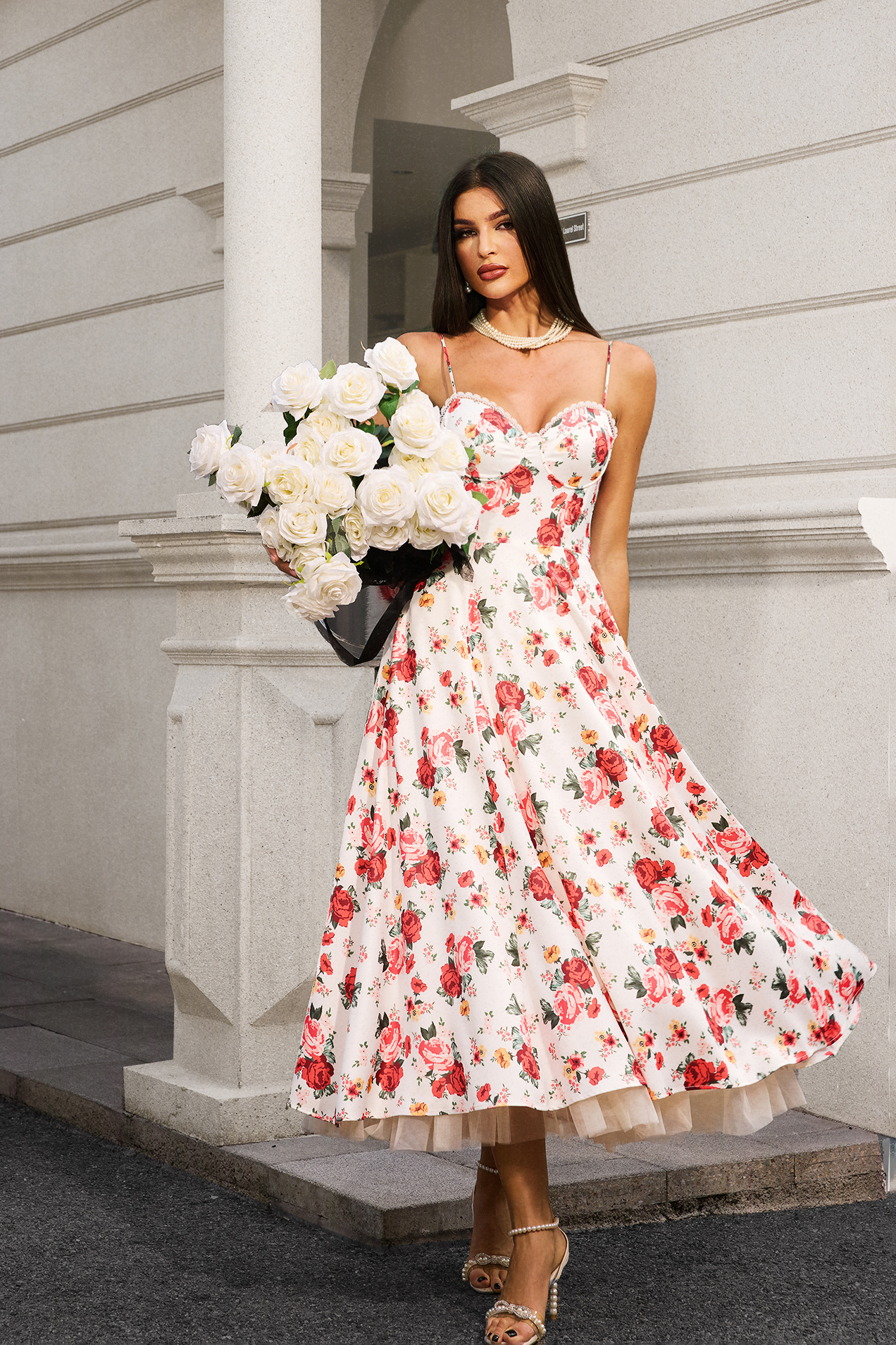 Giada Corset Flowers Maxi Dress