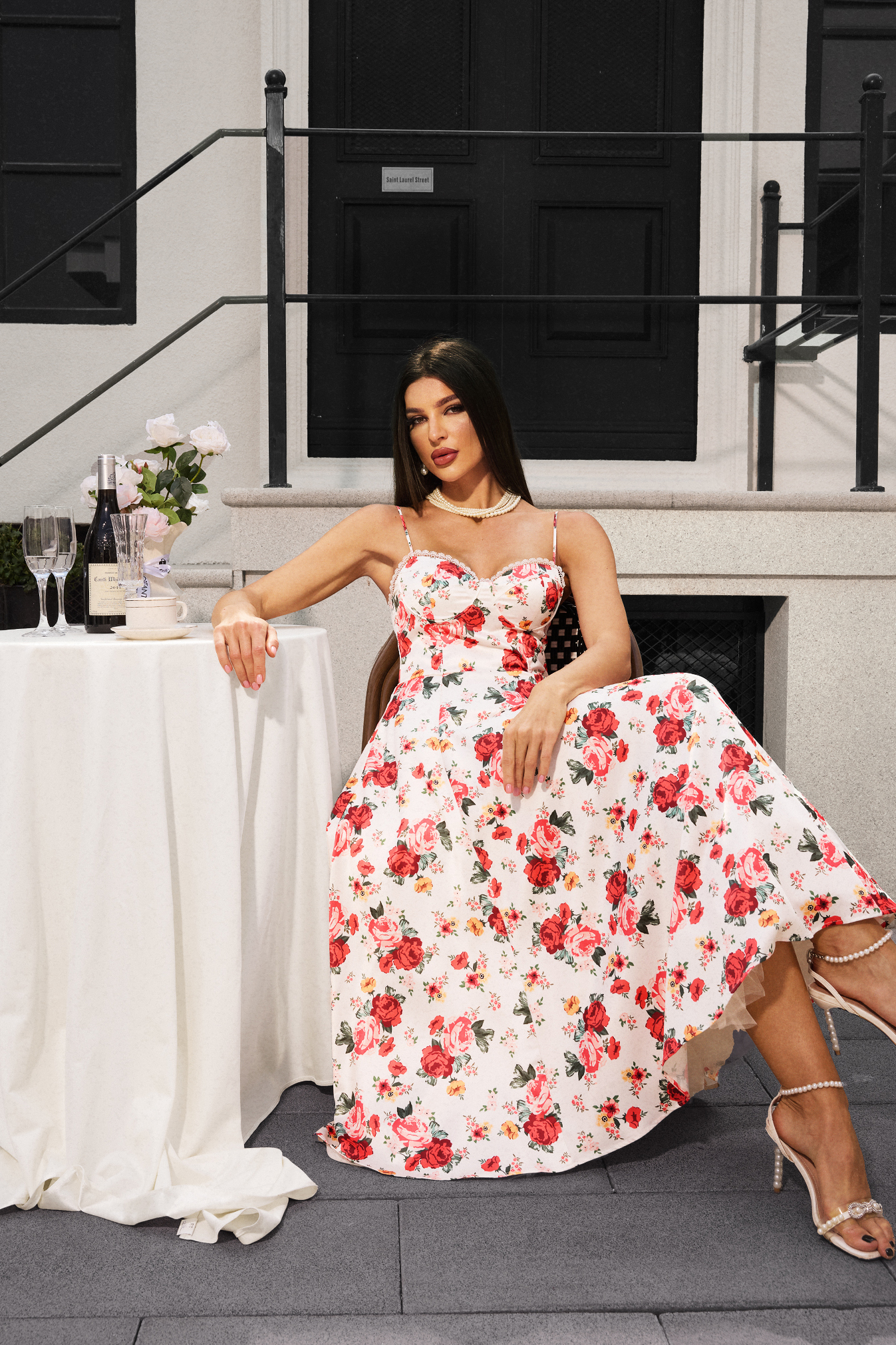 Giada Corset Flowers Maxi Dress