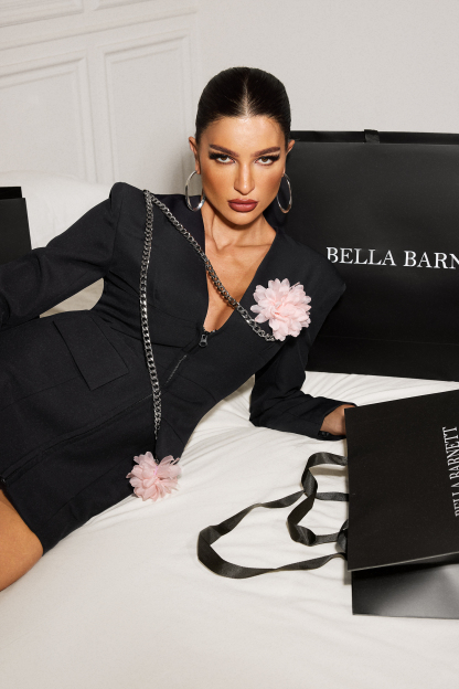 Gini Long Sleeve Flowers Chain Mini Dress