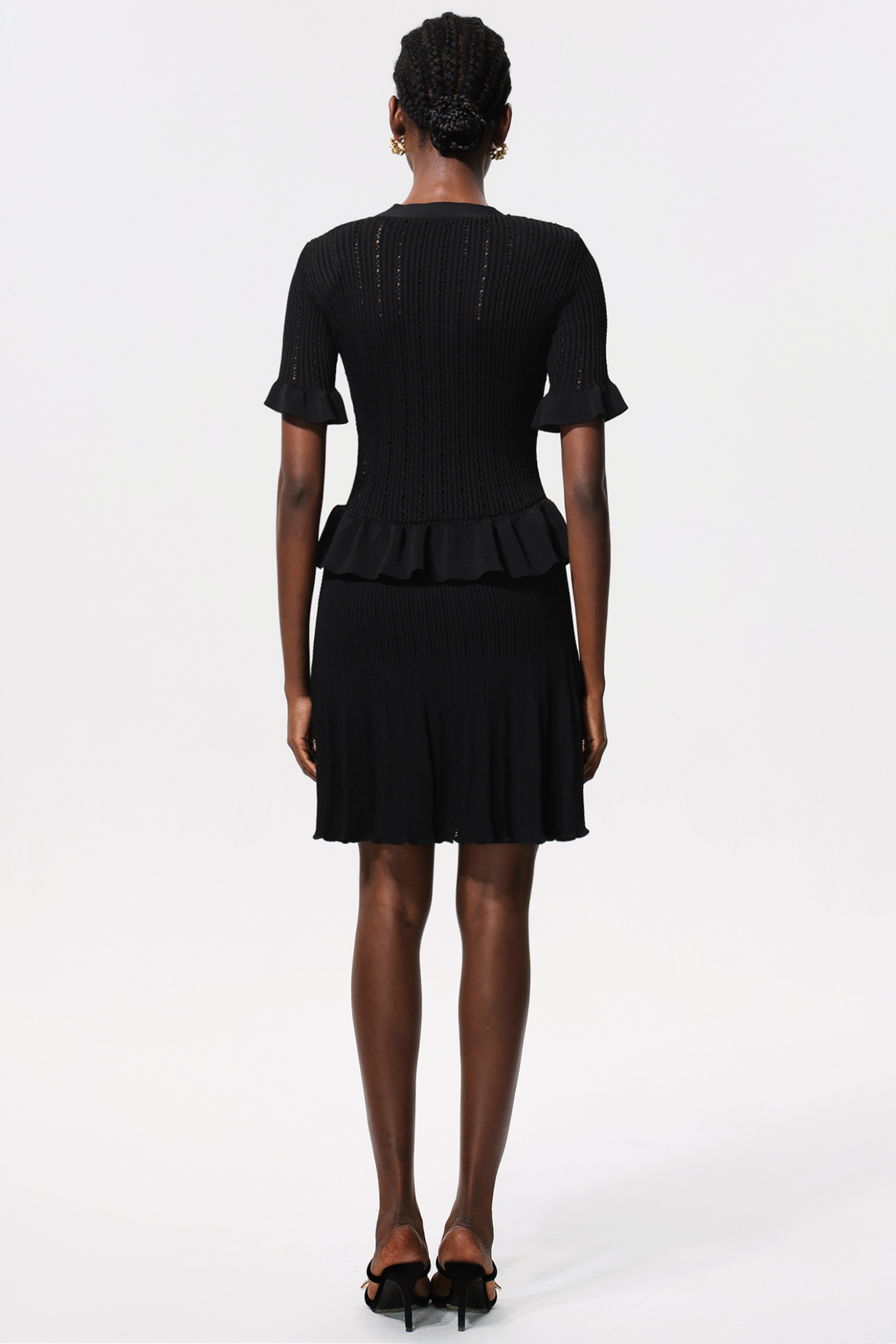 Miopa V Neck Short Sleeves Diamond Button Folds Mini Dress