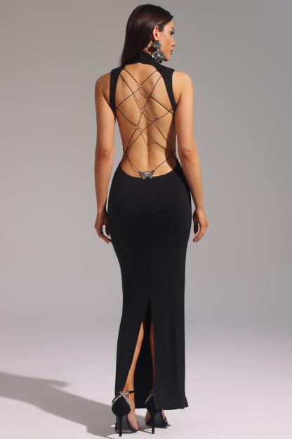 Shera Choker Sleeveless Backless Lacing Maxi Dress