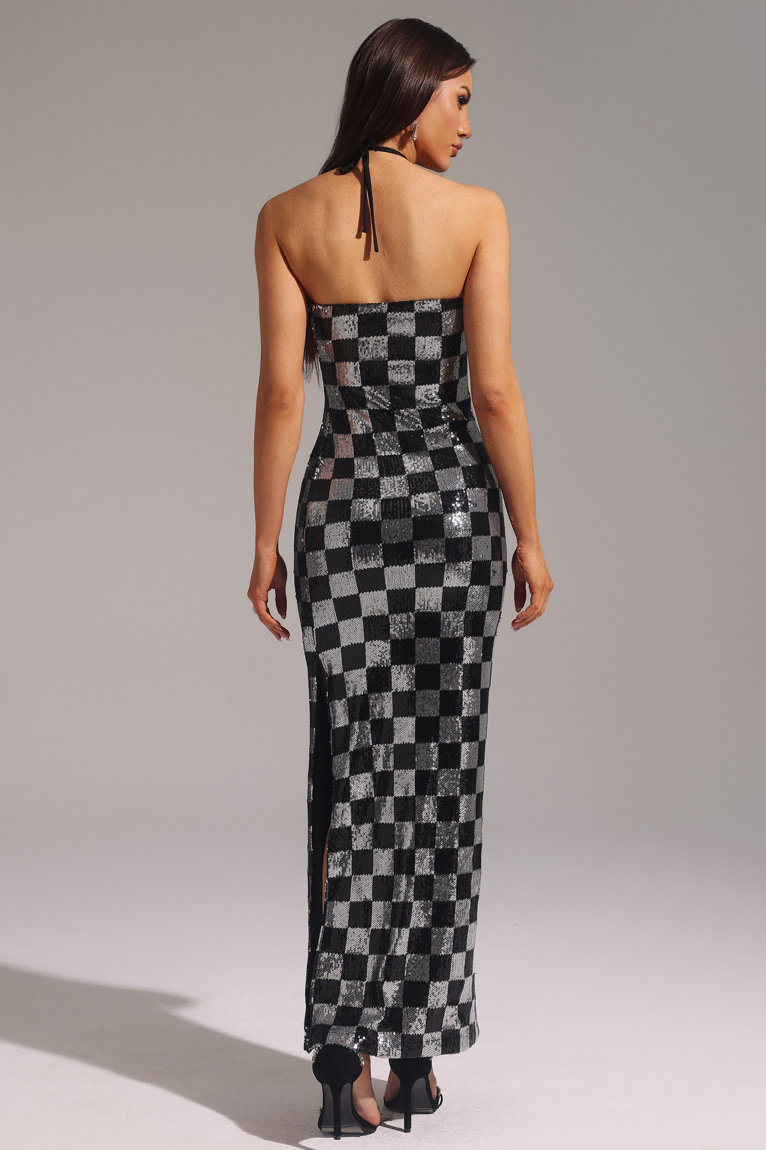 Makala Halter Lacing Flowers Sequin Maxi Dress