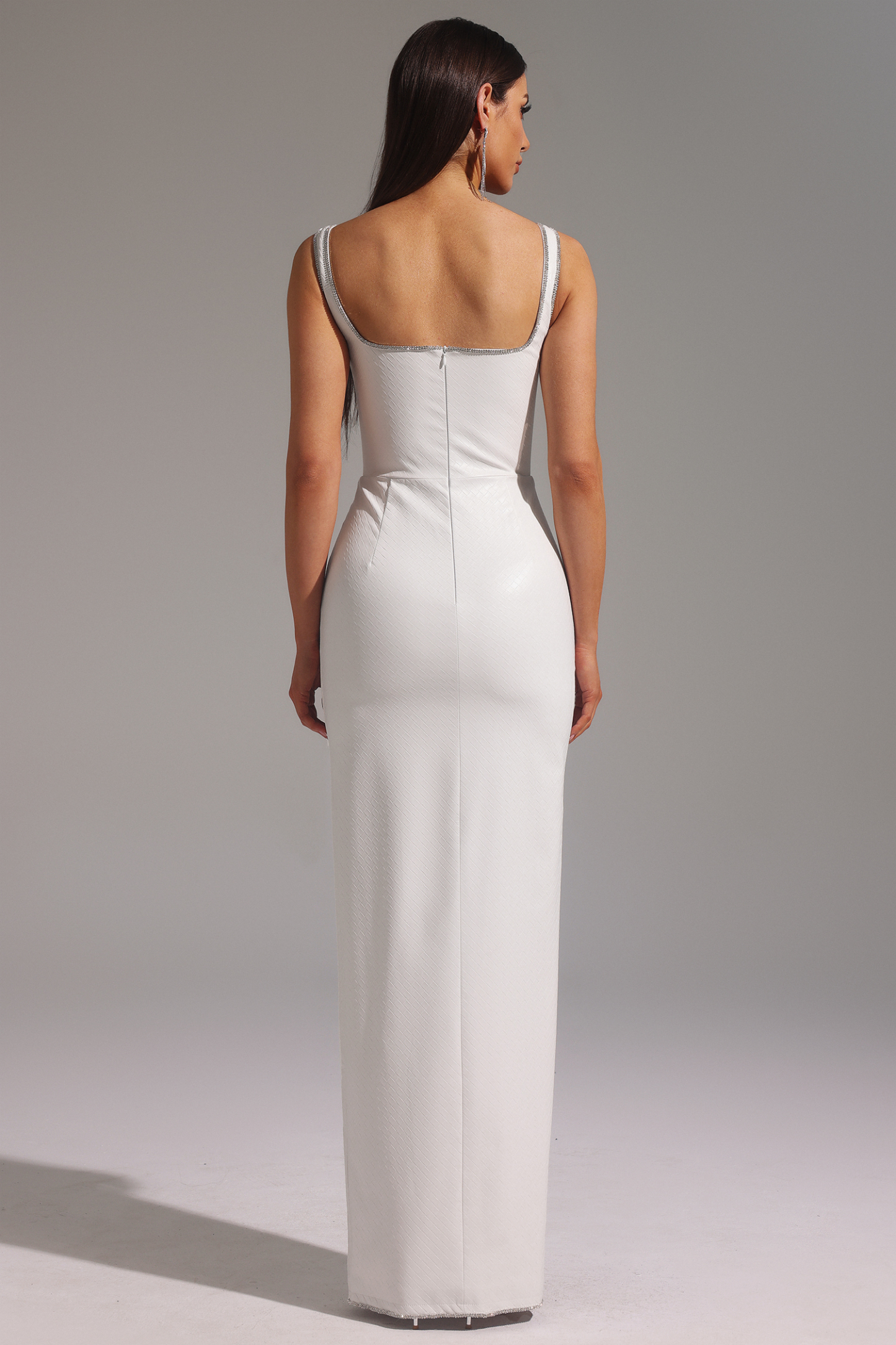 Polasa High Slit Diamond Artificial Leather Maxi Dress