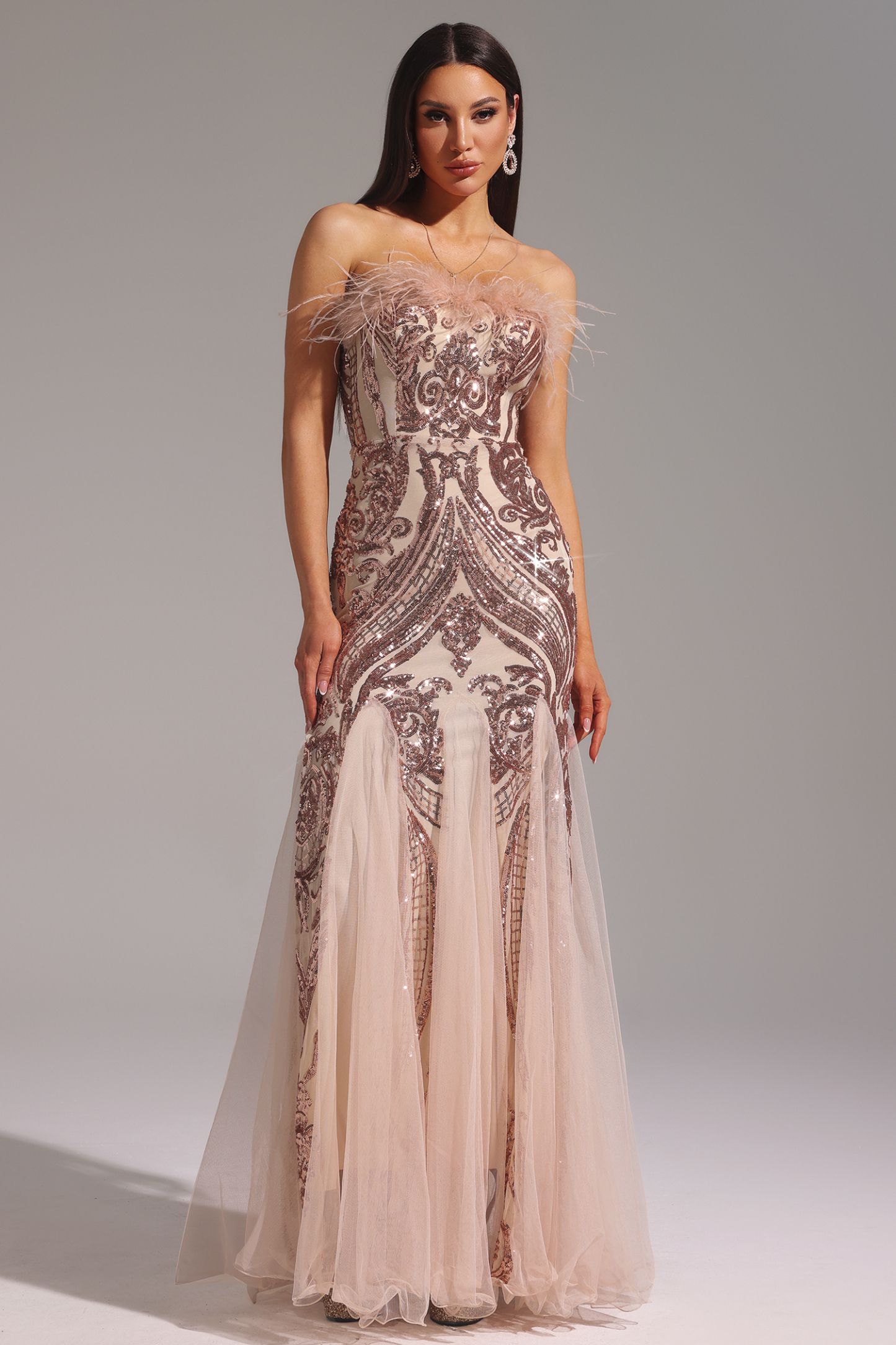 Mona Sleeveless Feather Maxi Dress