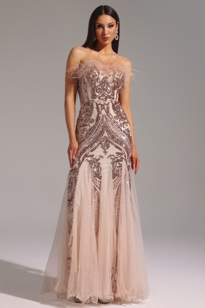 Mona Sleeveless Feather Maxi Dress