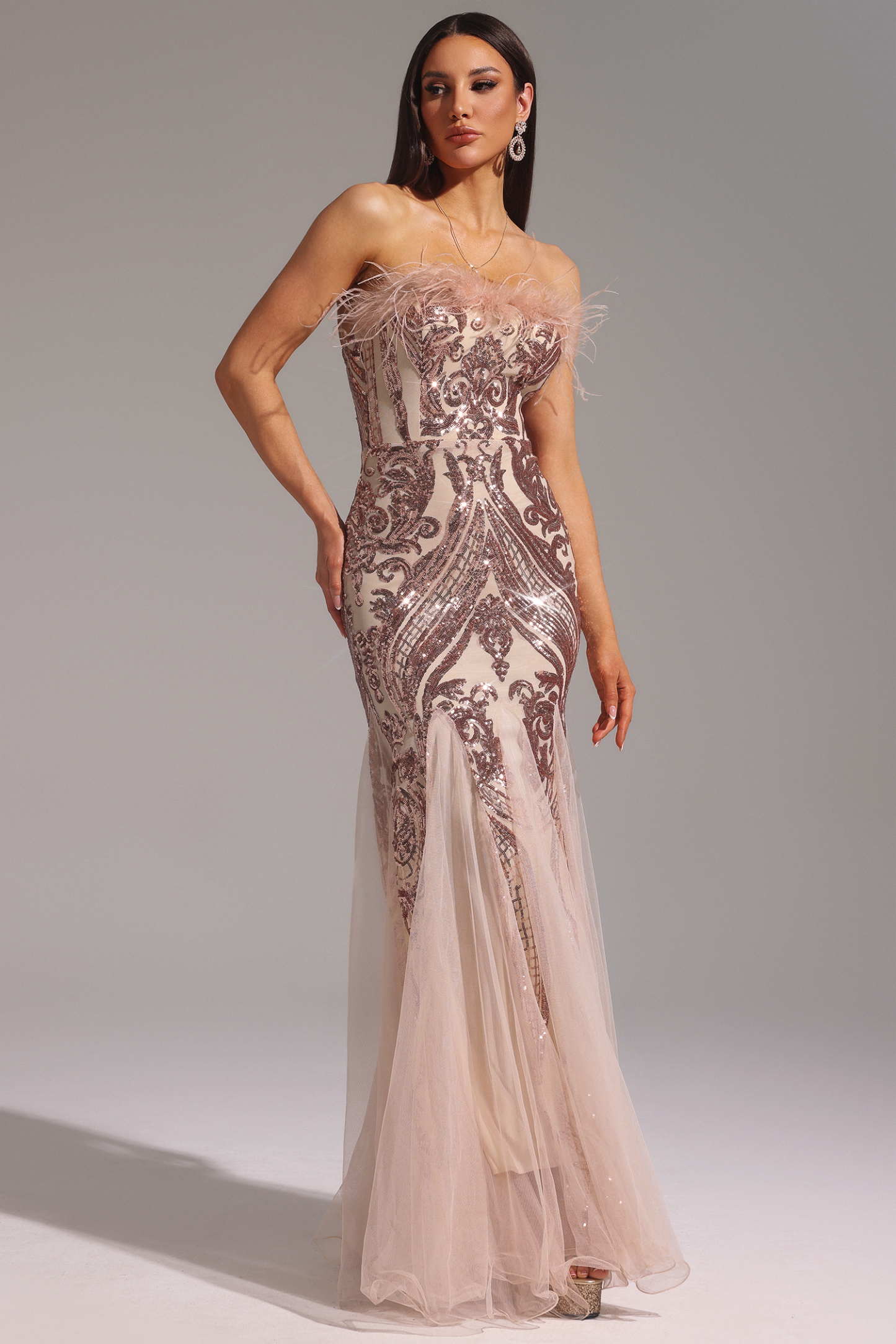 Mona Sleeveless Feather Maxi Dress