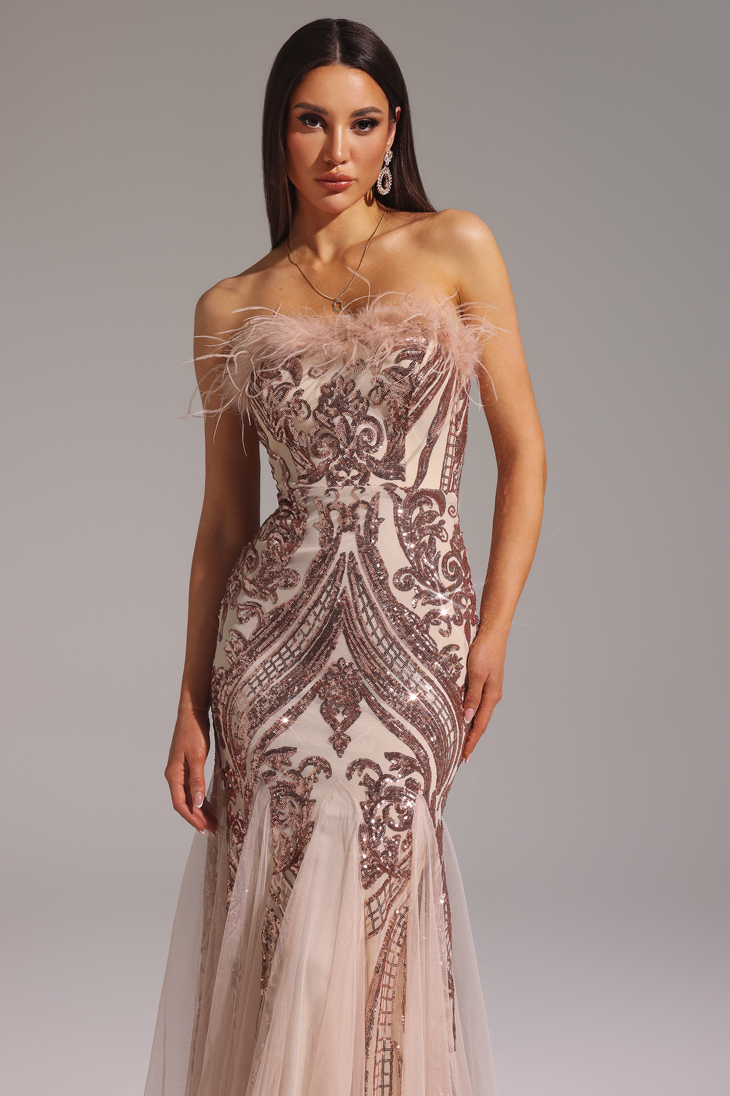 Mona Sleeveless Feather Maxi Dress