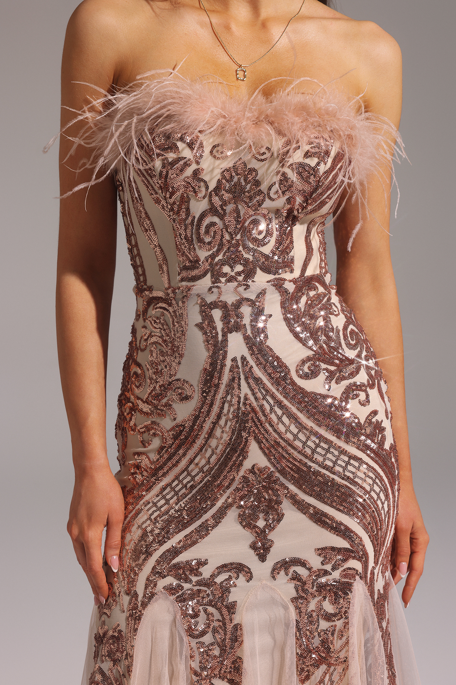 Mona Sleeveless Feather Maxi Dress