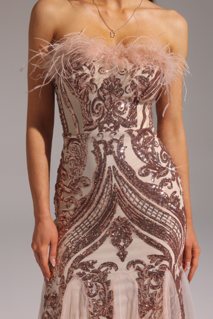 Mona Sleeveless Feather Maxi Dress