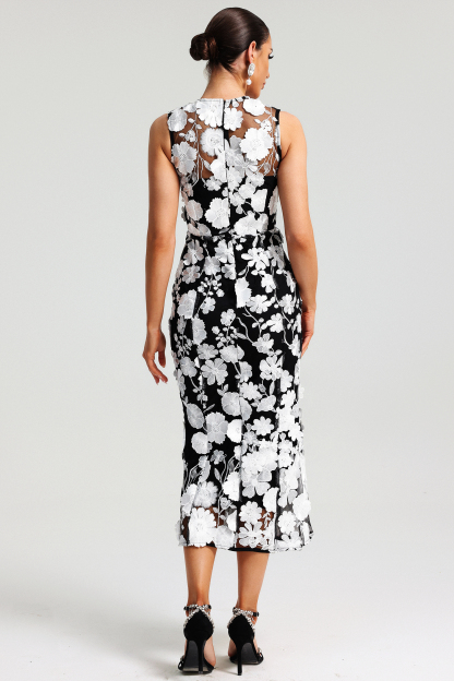 Dotty Sleeveless Embroidery Flowers Maxi Dress