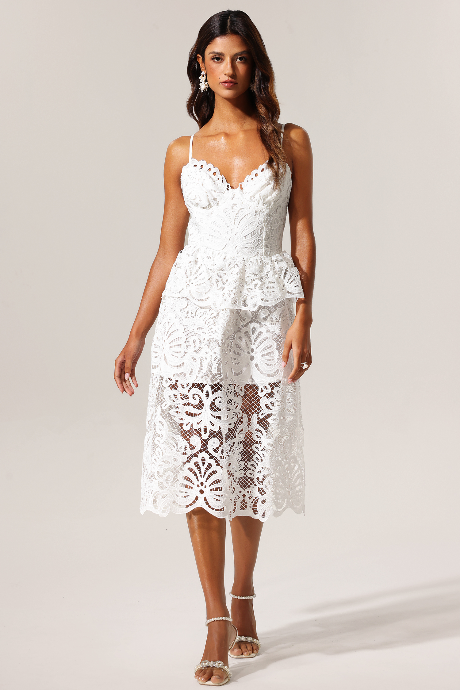 Valo Hollow Out Halter Lace Midi Dress