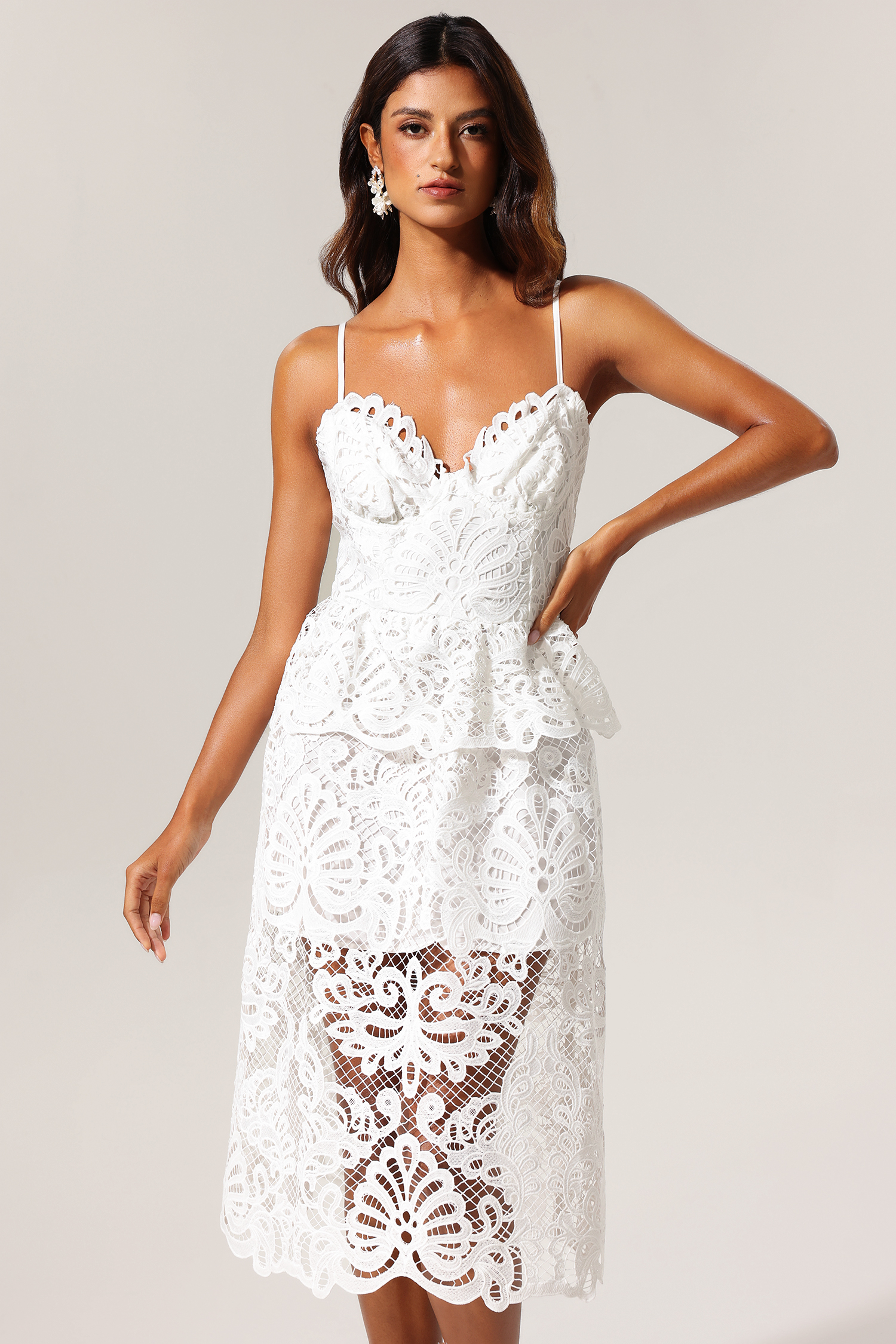 Valo Hollow Out Halter Lace Midi Dress