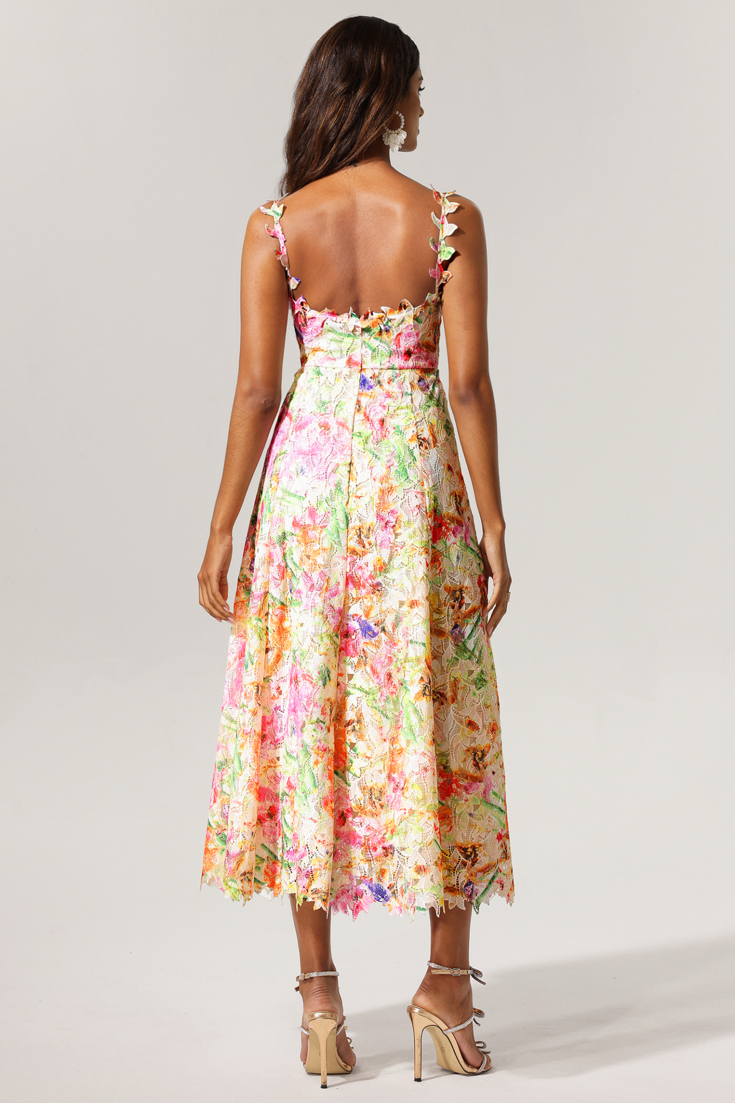 Renata Halter Floral Printed Lace Hollow Out Maxi Dress