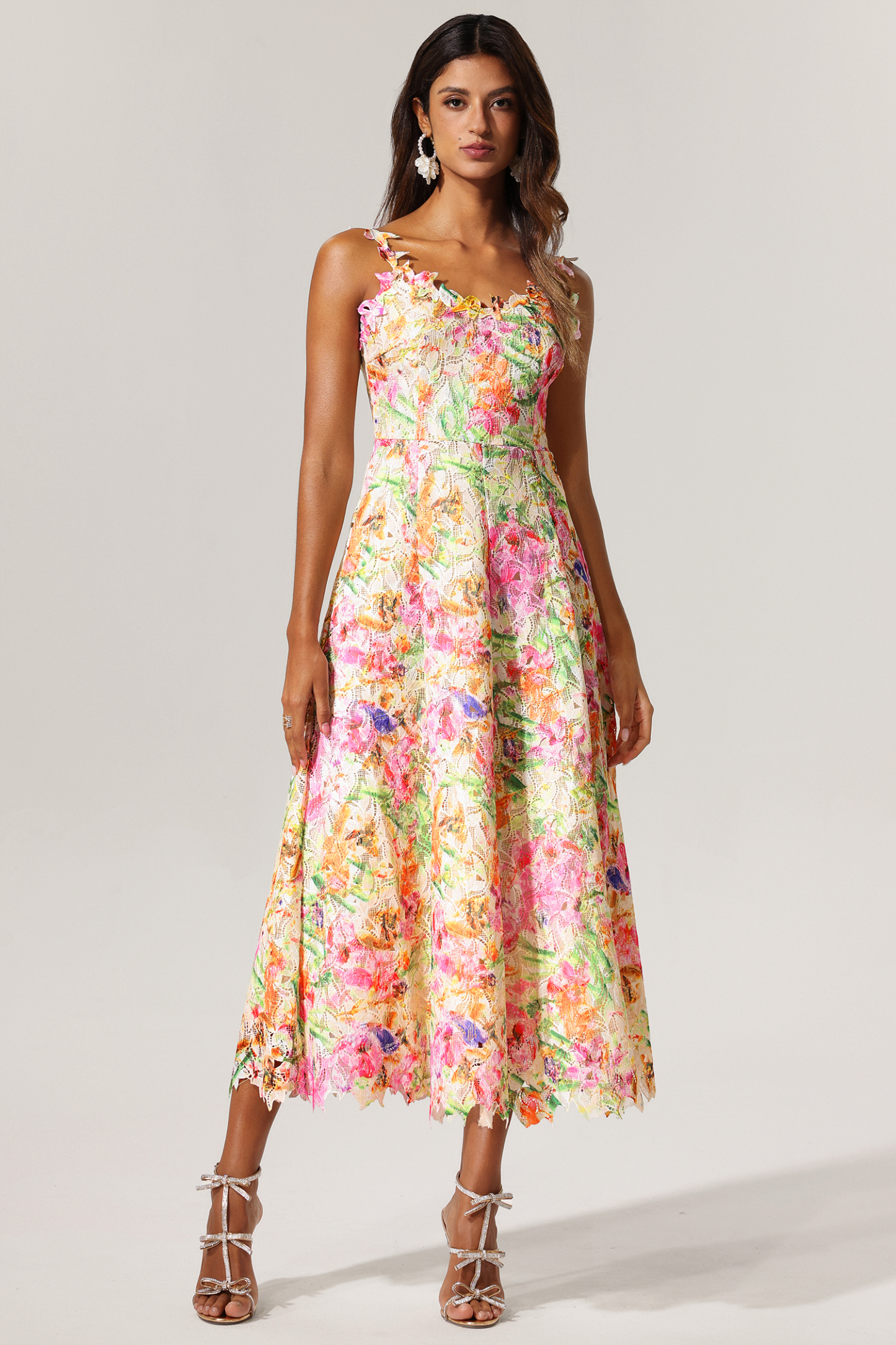 Renata Halter Floral Printed Lace Hollow Out Maxi Dress