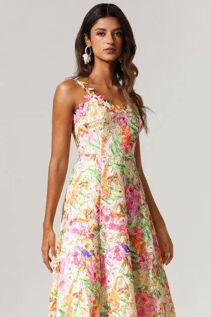 Renata Halter Floral Printed Lace Hollow Out Maxi Dress