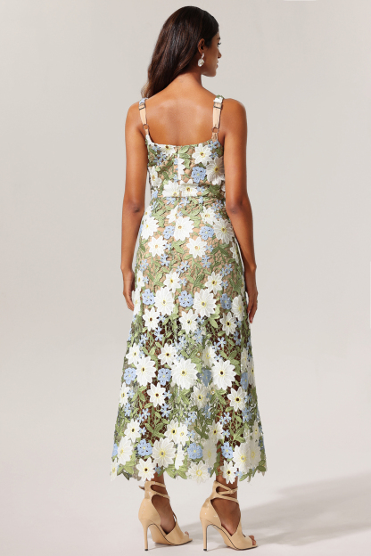 Diomond Halter Hollow Out Flowers Lace Maxi Dress