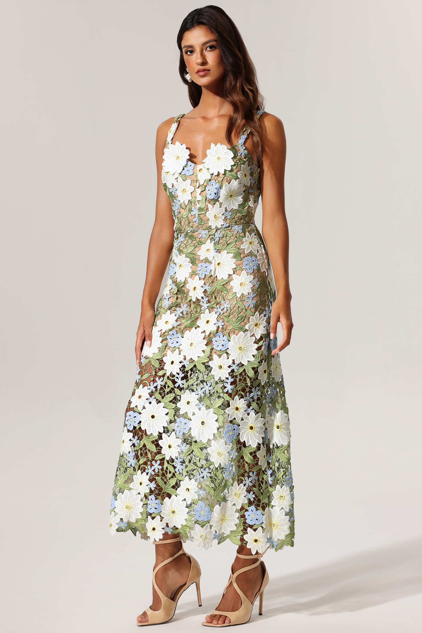Diomond Halter Hollow Out Flowers Lace Maxi Dress