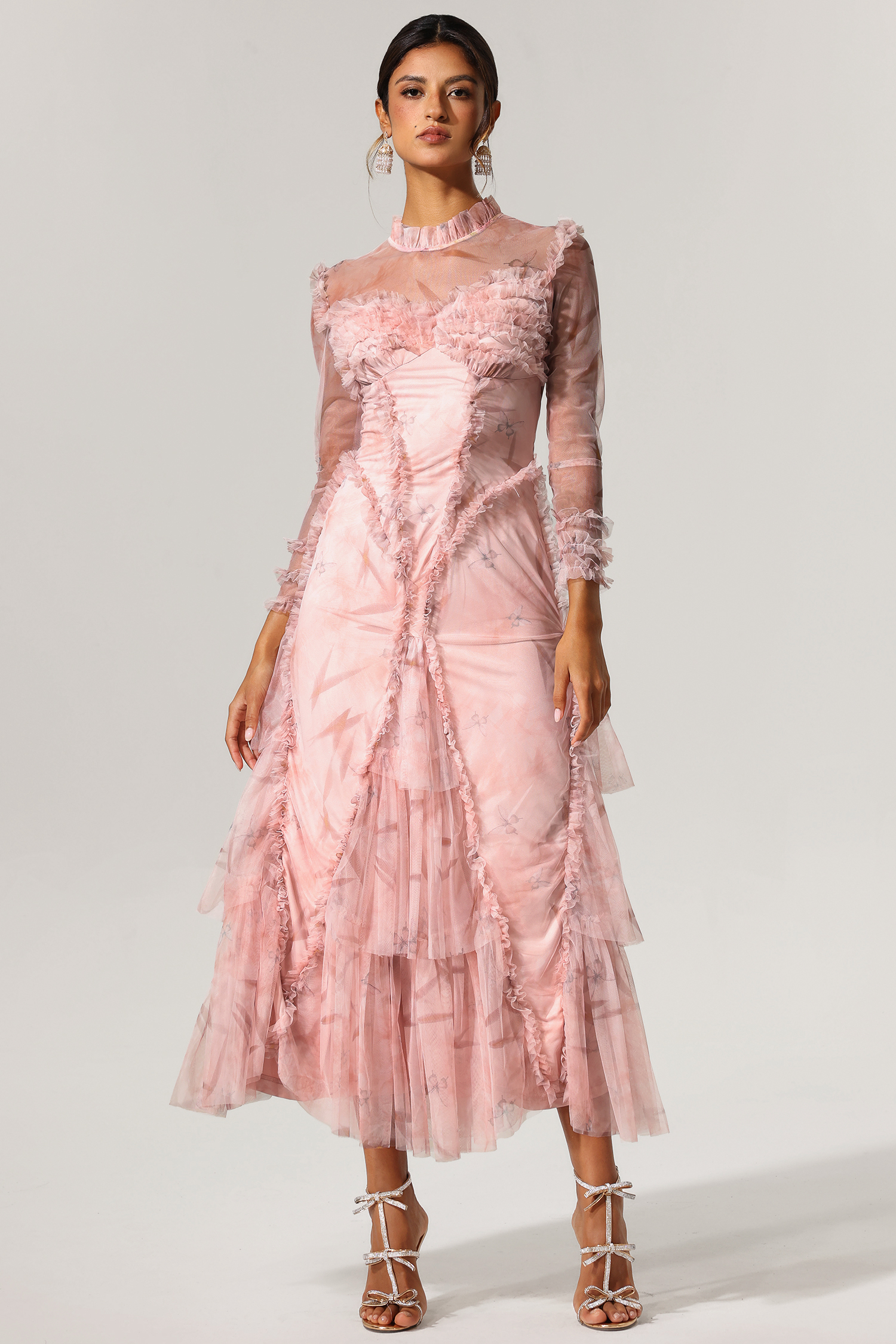 Taj Long Sleeve Flounce Fishtail Print Maxi Dress