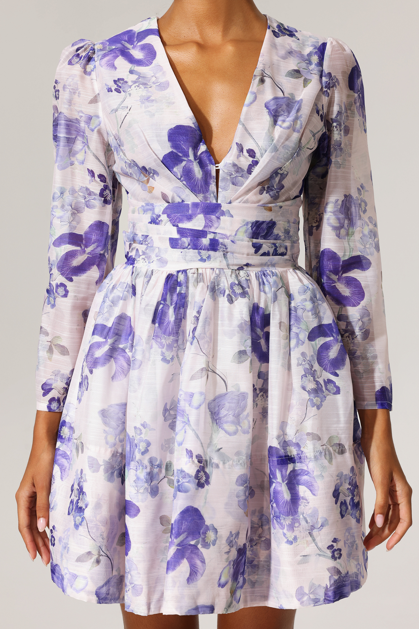 Easton Long Sleeves Floral Printed V-Neck Mini Dress