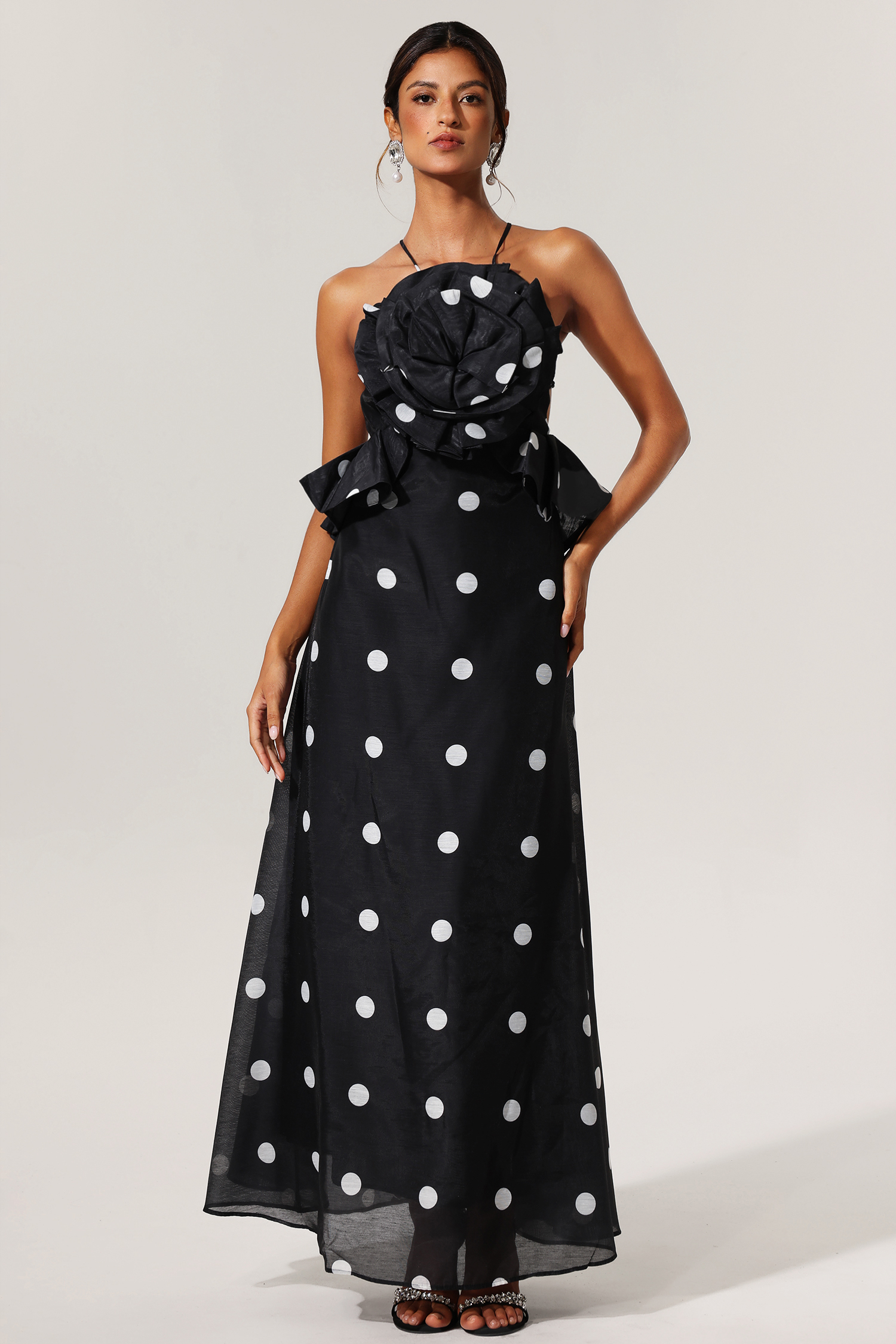 Jyllian Dot Printed Flowers Sleeveless Maxi Dress