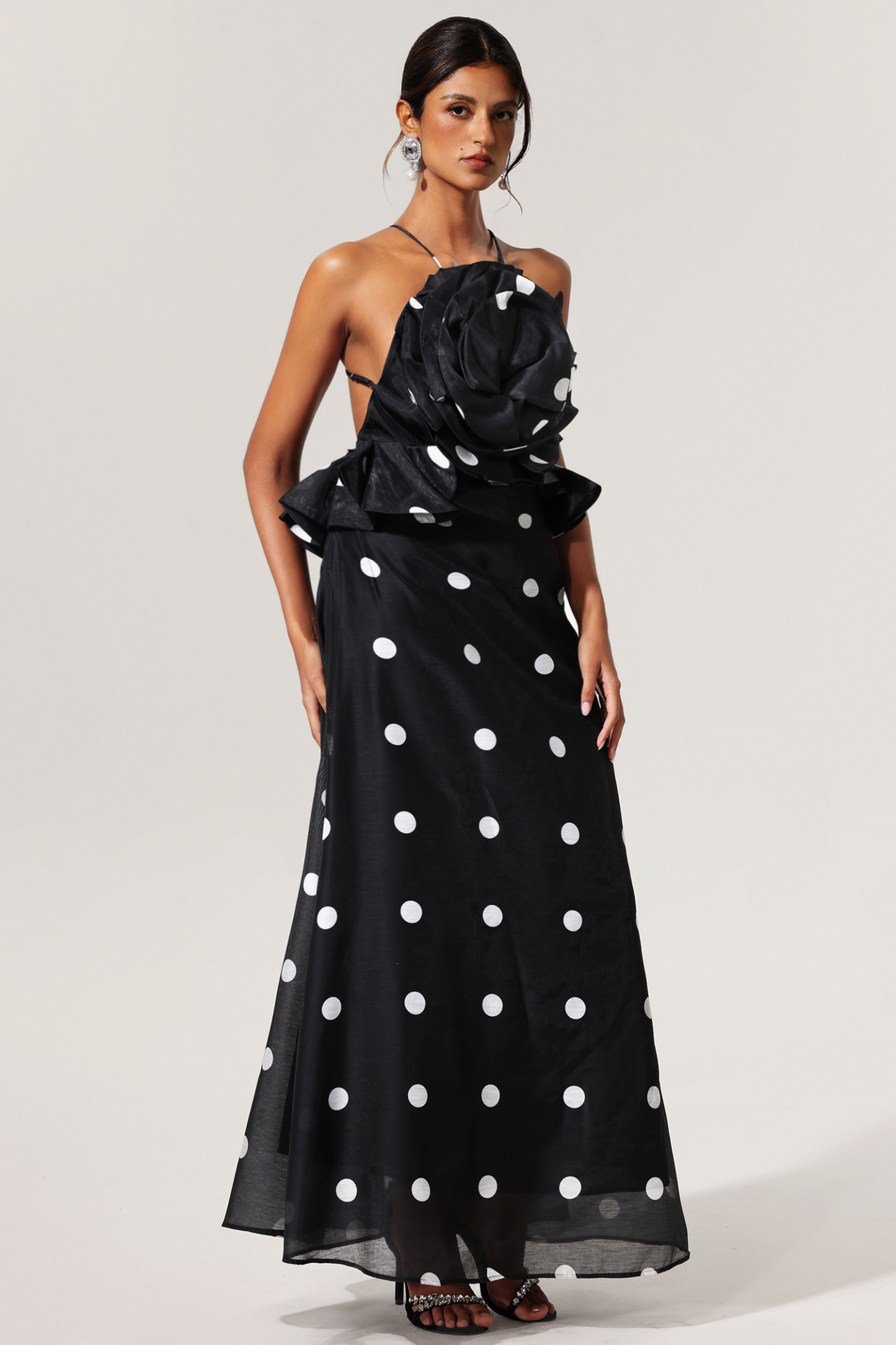 Jyllian Dot Printed Flowers Sleeveless Maxi Dress