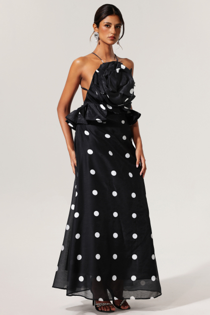 Jyllian Dot Printed Flowers Sleeveless Maxi Dress