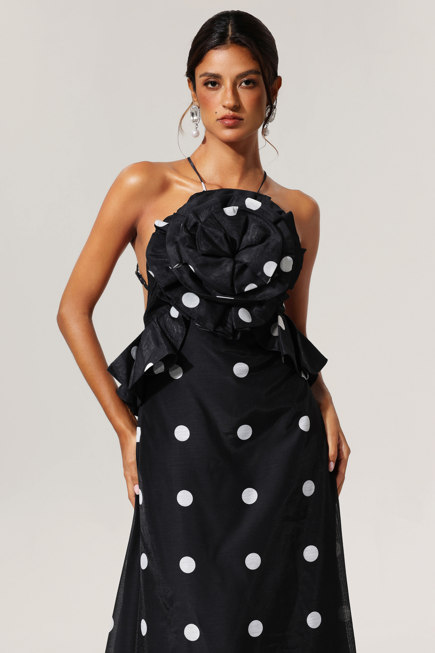 Jyllian Dot Printed Flowers Sleeveless Maxi Dress