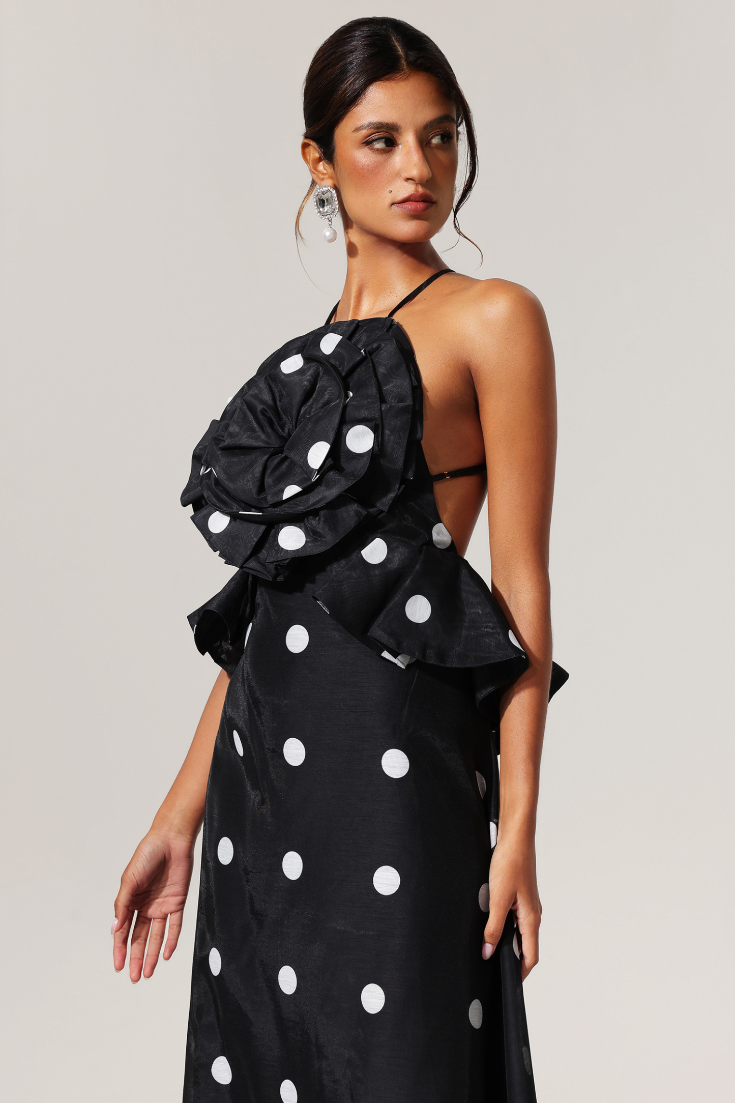 Jyllian Dot Printed Flowers Sleeveless Maxi Dress