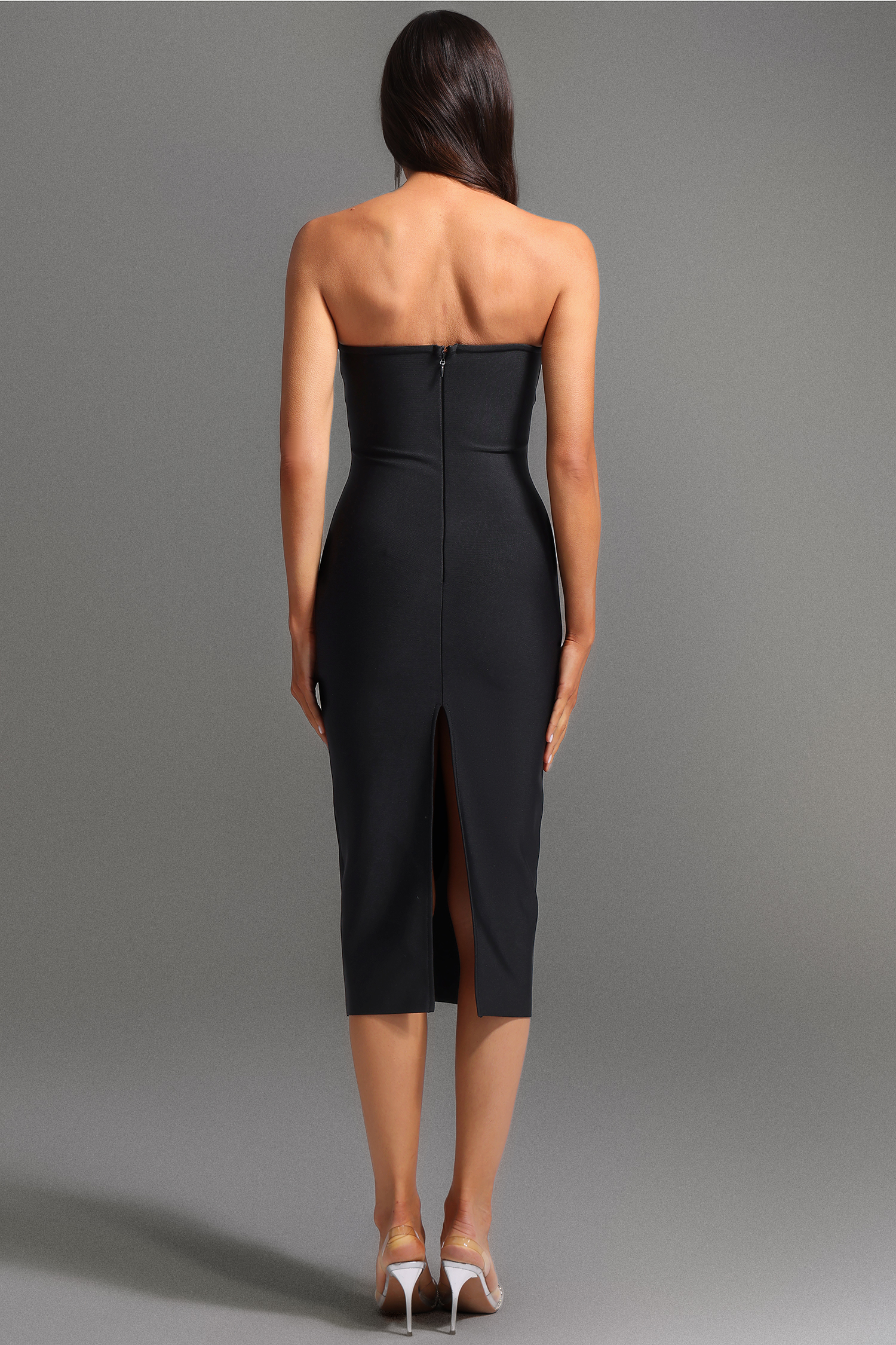 Pilisa Sleeveless V-Neck Diamond Bandage Midi Dress