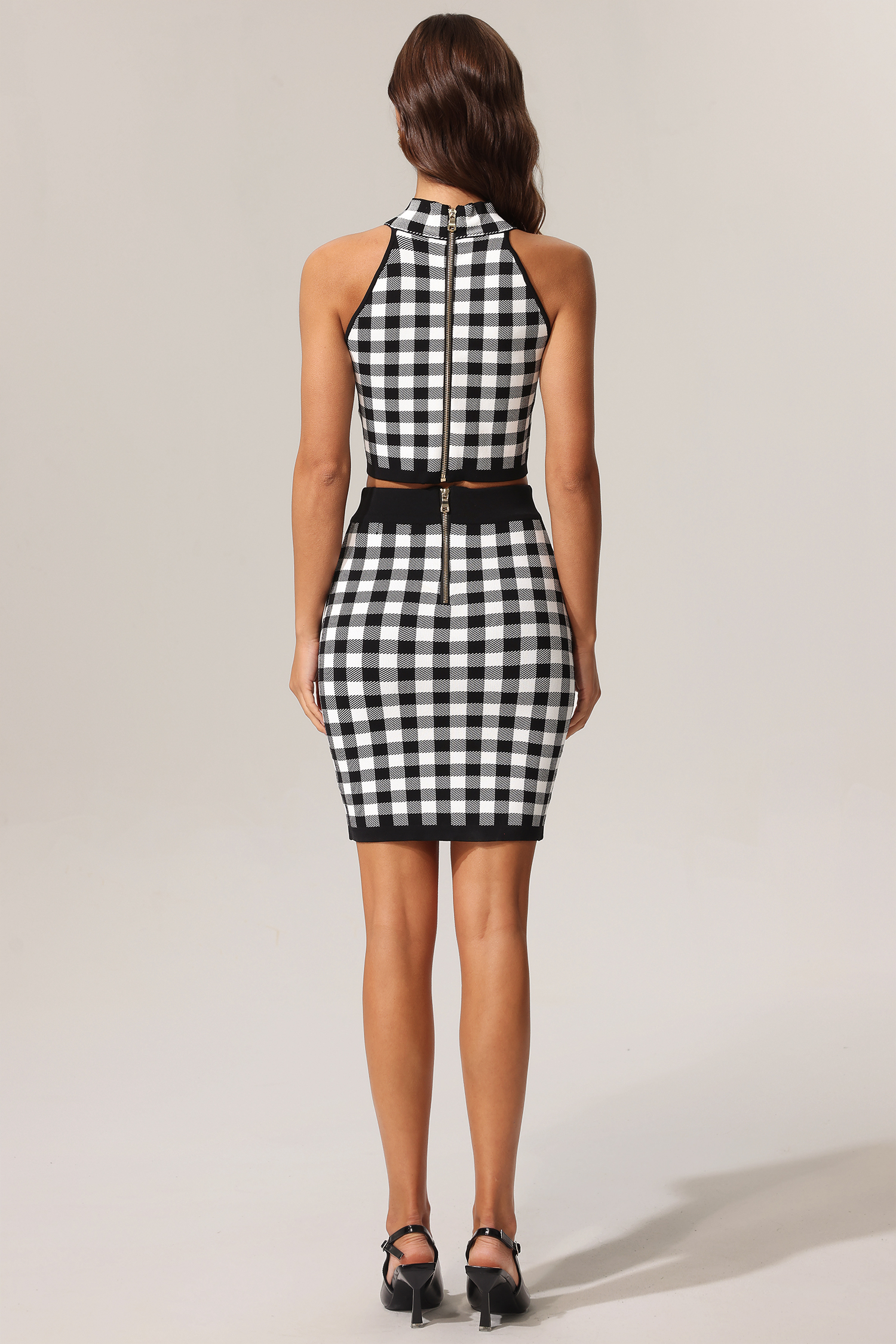 Lizbet Sleeveless Gold Button Knitted Top And Skirt Two-Piece Set