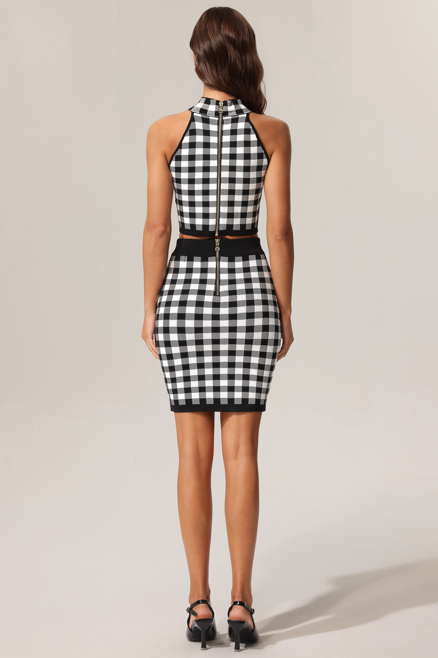 Lizbet Sleeveless Gold Button Knitted Top And Skirt Two-Piece Set