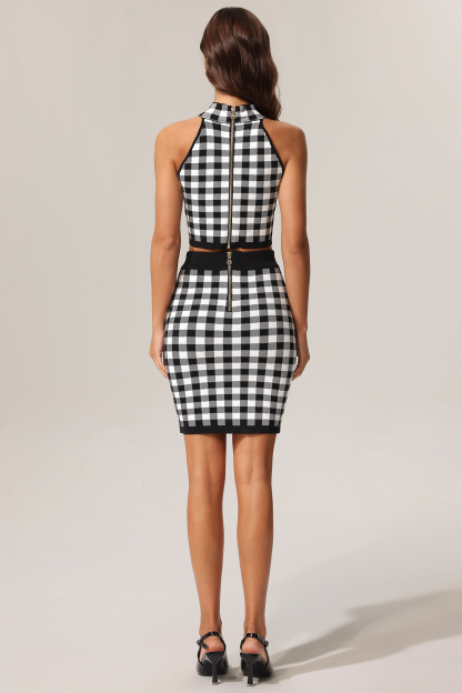 Lizbet Sleeveless Gold Button Knitted Top And Skirt Two-Piece Set