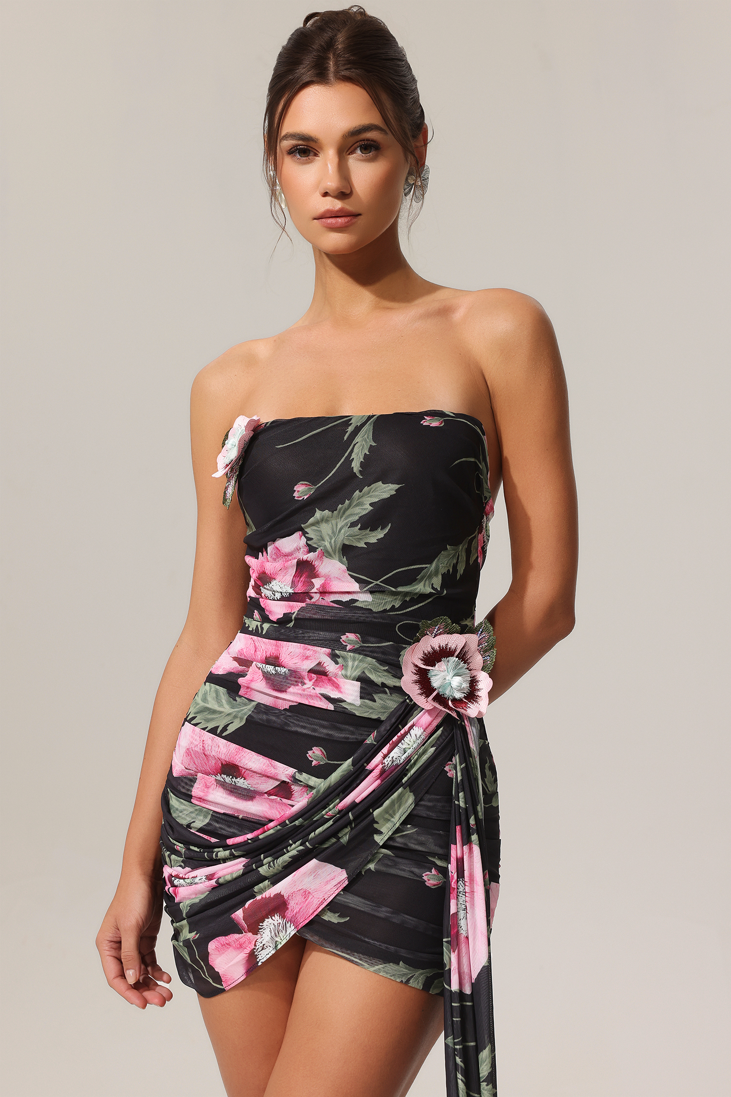 Orli Printed Flowers Streamer Mini Dress